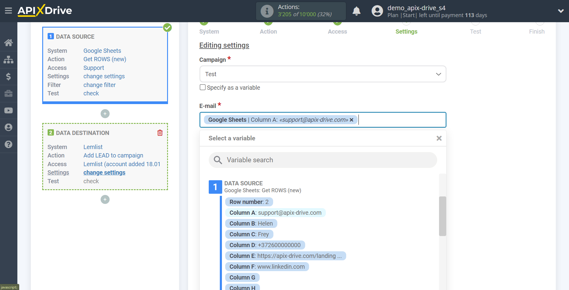 How to Connect Lemlist as Data Destination | Assigning fields