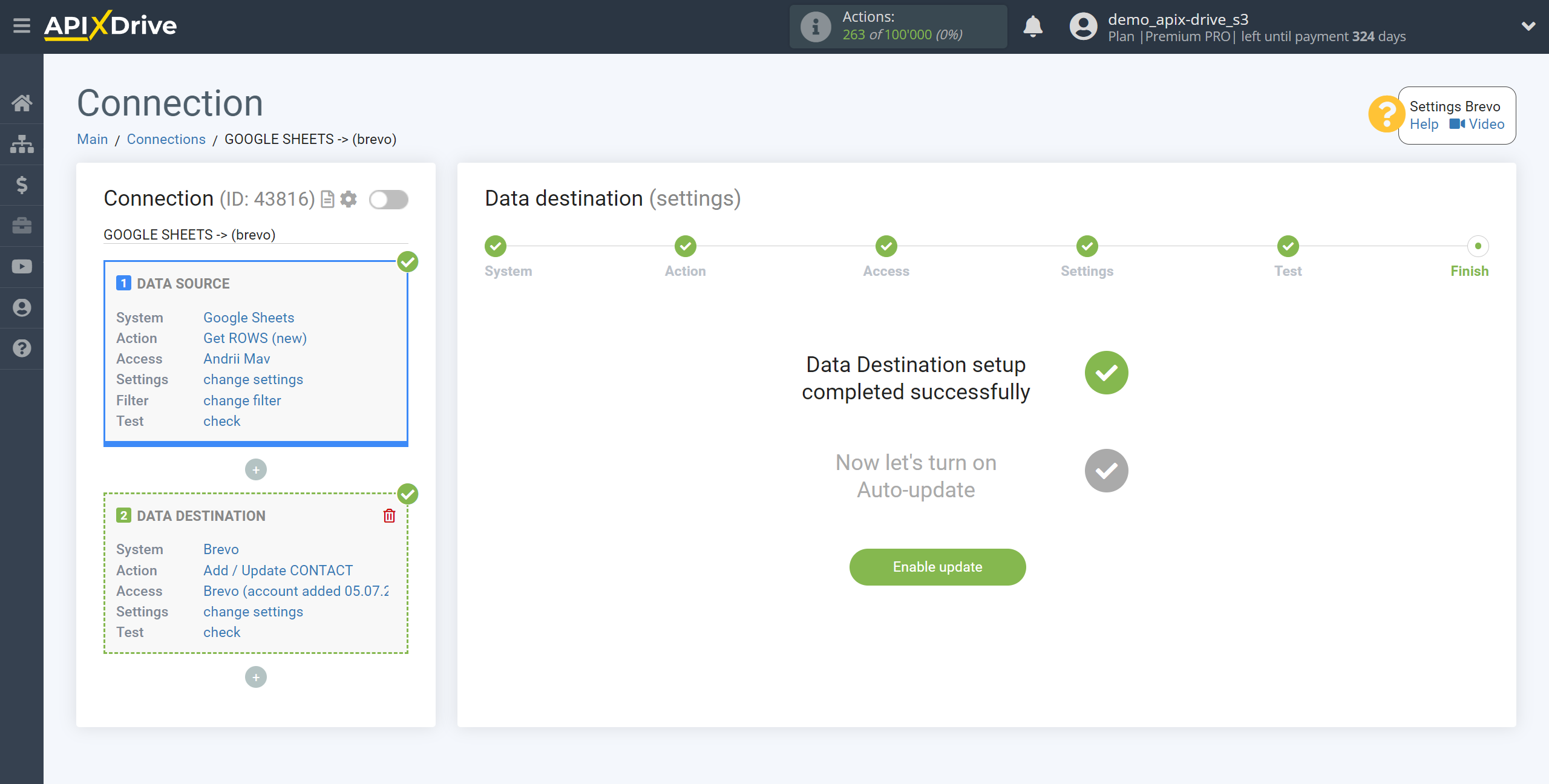 How to Connect Brevo as Data Destination | Enable auto-update