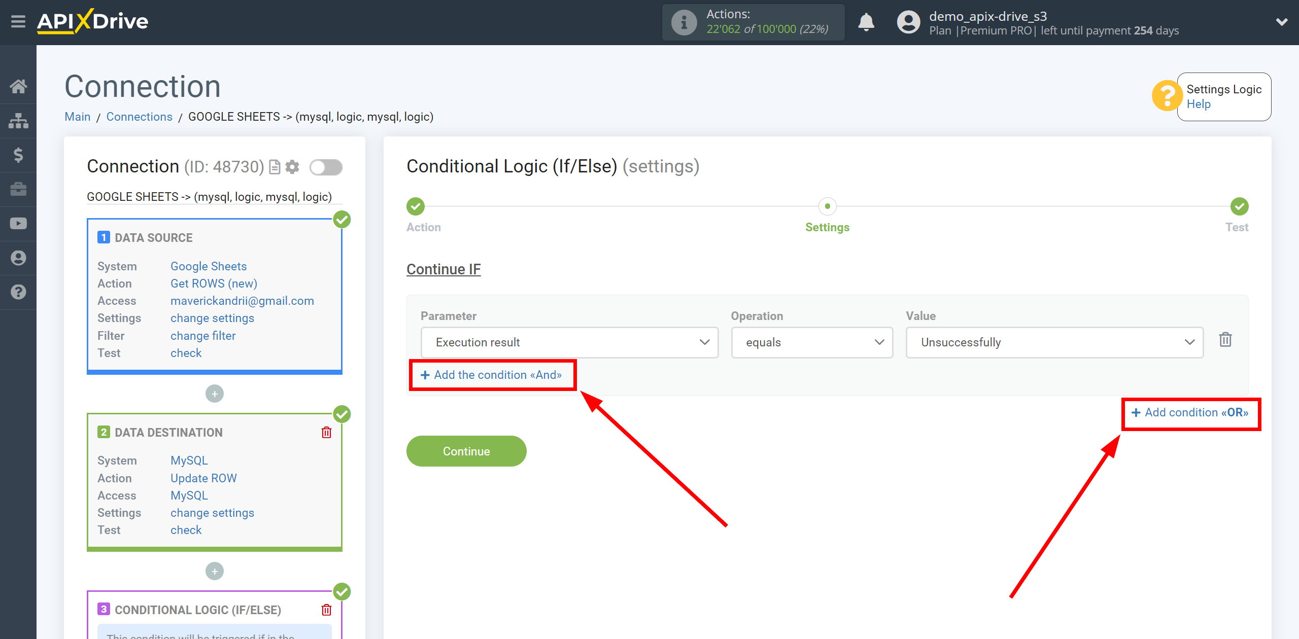 How to setup MySQL Update Row / Add Row | Additional conditions "AND", "OR"