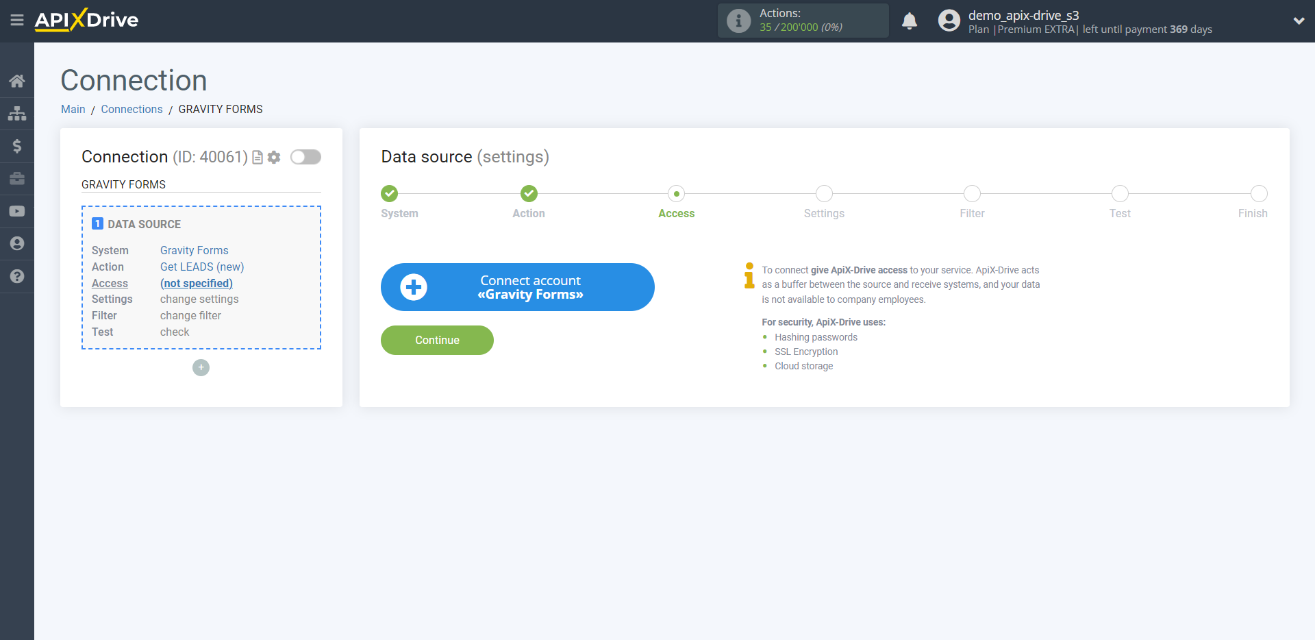 How to Connect Gravity Forms as Data Source | Account connection