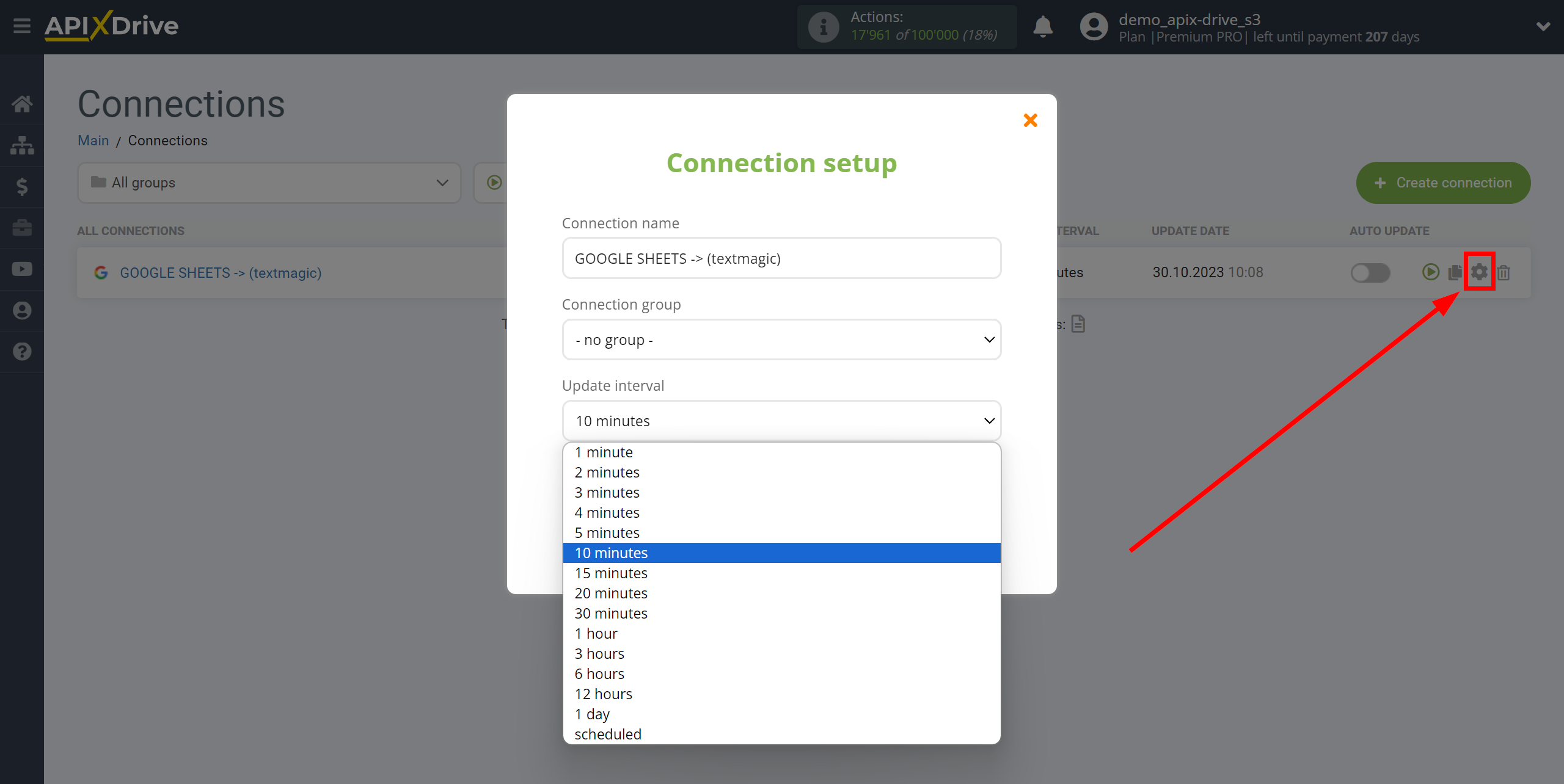 How to Connect TextMagic as Data Destination | Update interval