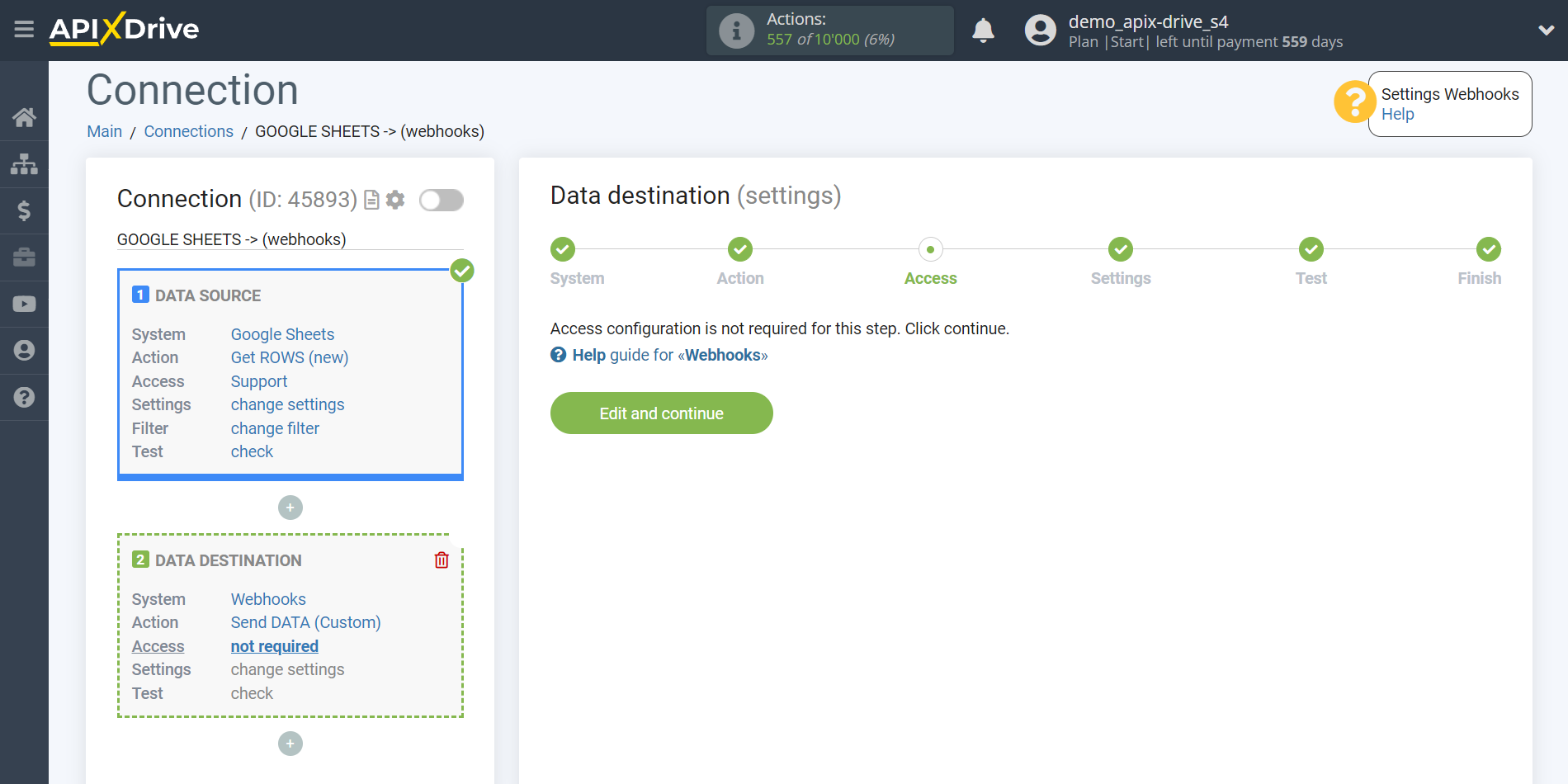 How to Connect Webhooks as Data Destination | Account connection