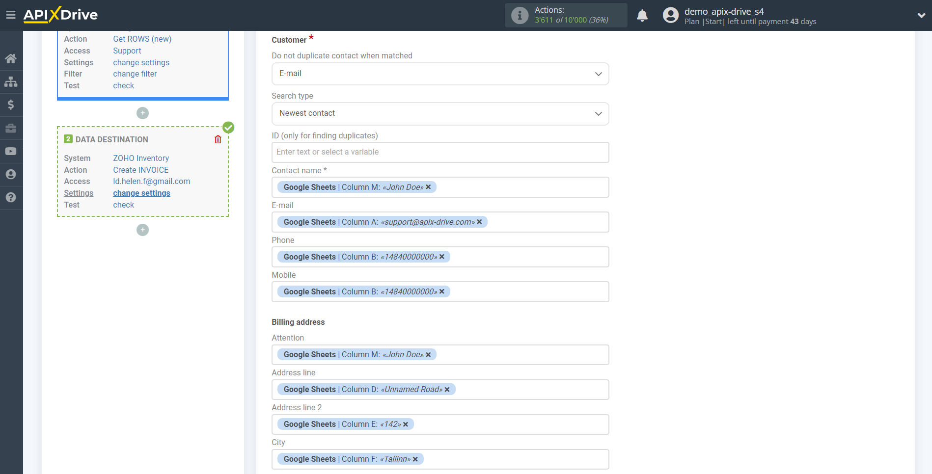 How to Connect Zoho Inventory as Data Destination | Assigning Fields