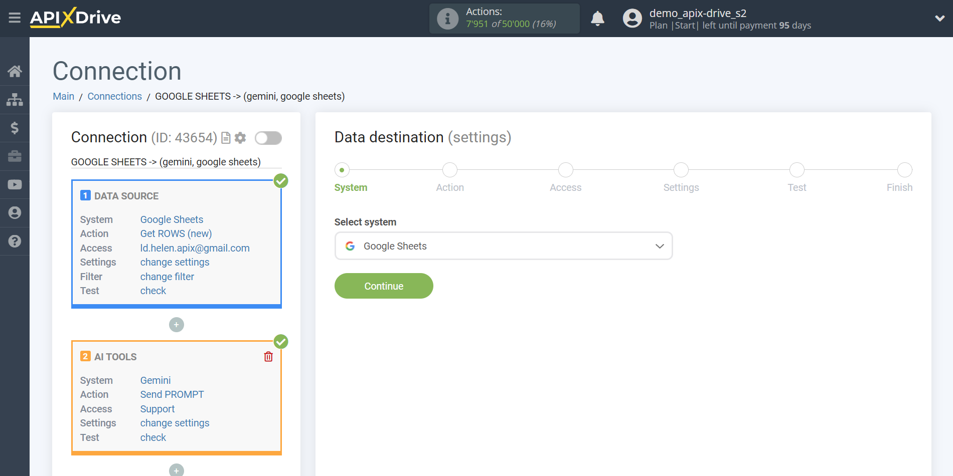 Setting up Gemini in Google Sheets | System selection