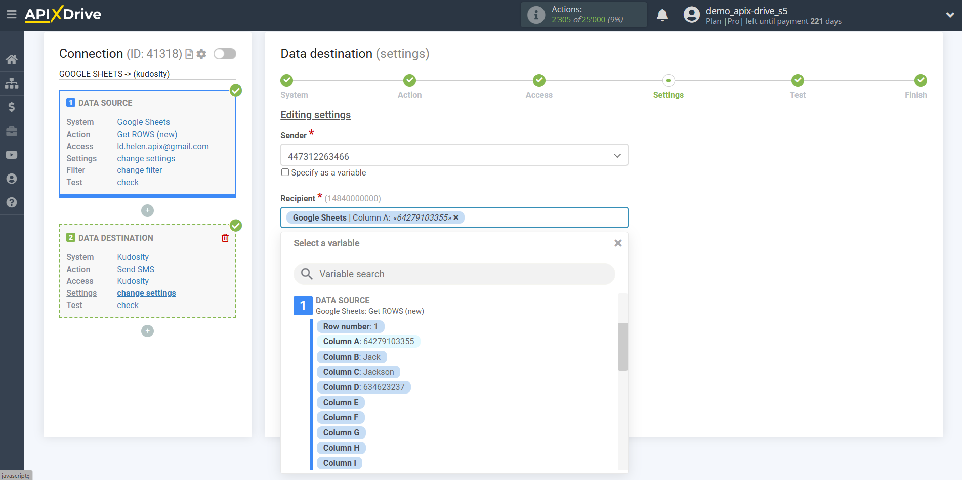 How to Connect Kudosity as Data Destination | Assigning fields