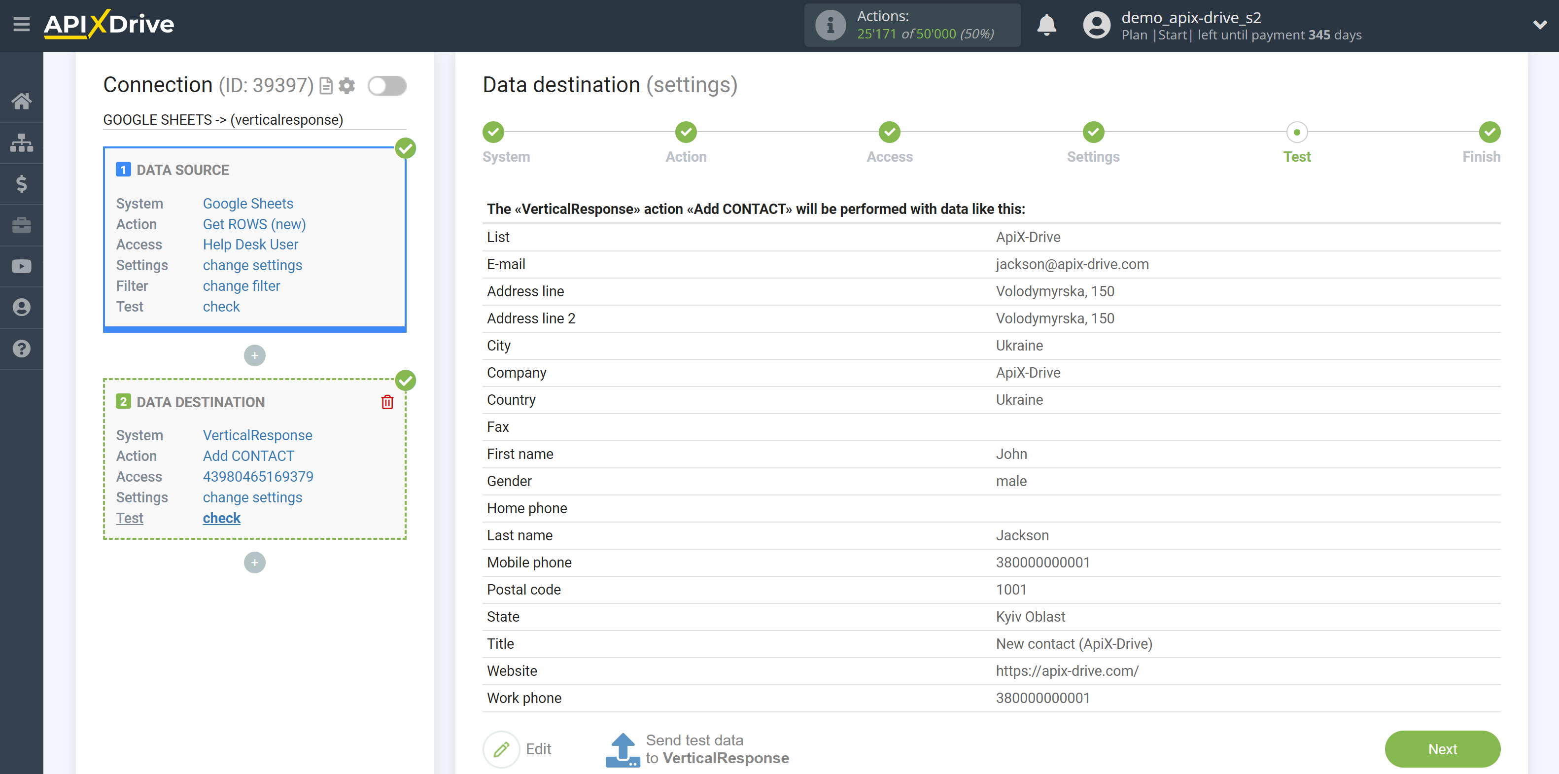 How to Connect VerticalResponse as Data Destination | Data Test