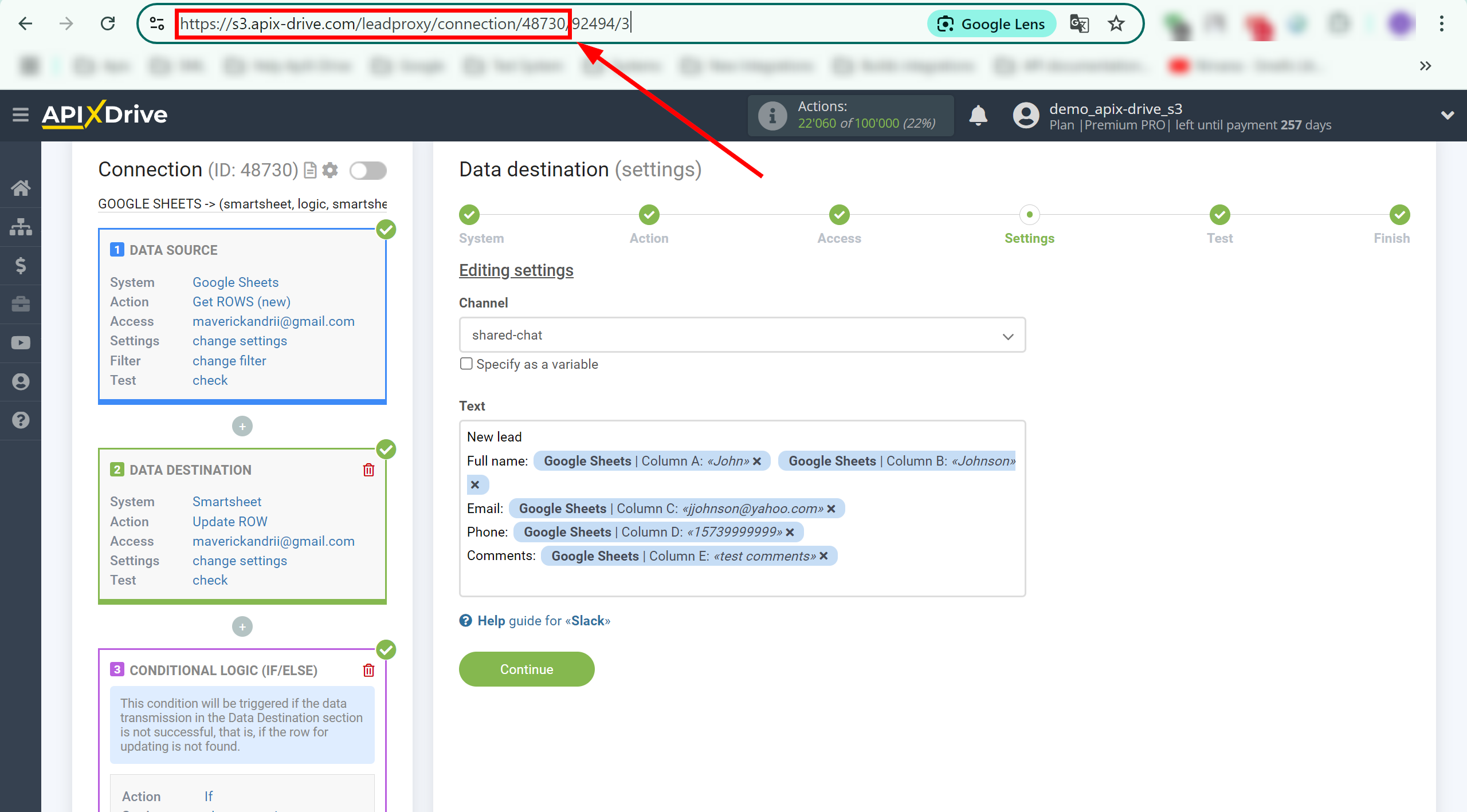 How to setup Smartsheet Update Row / Add Row | Contact link