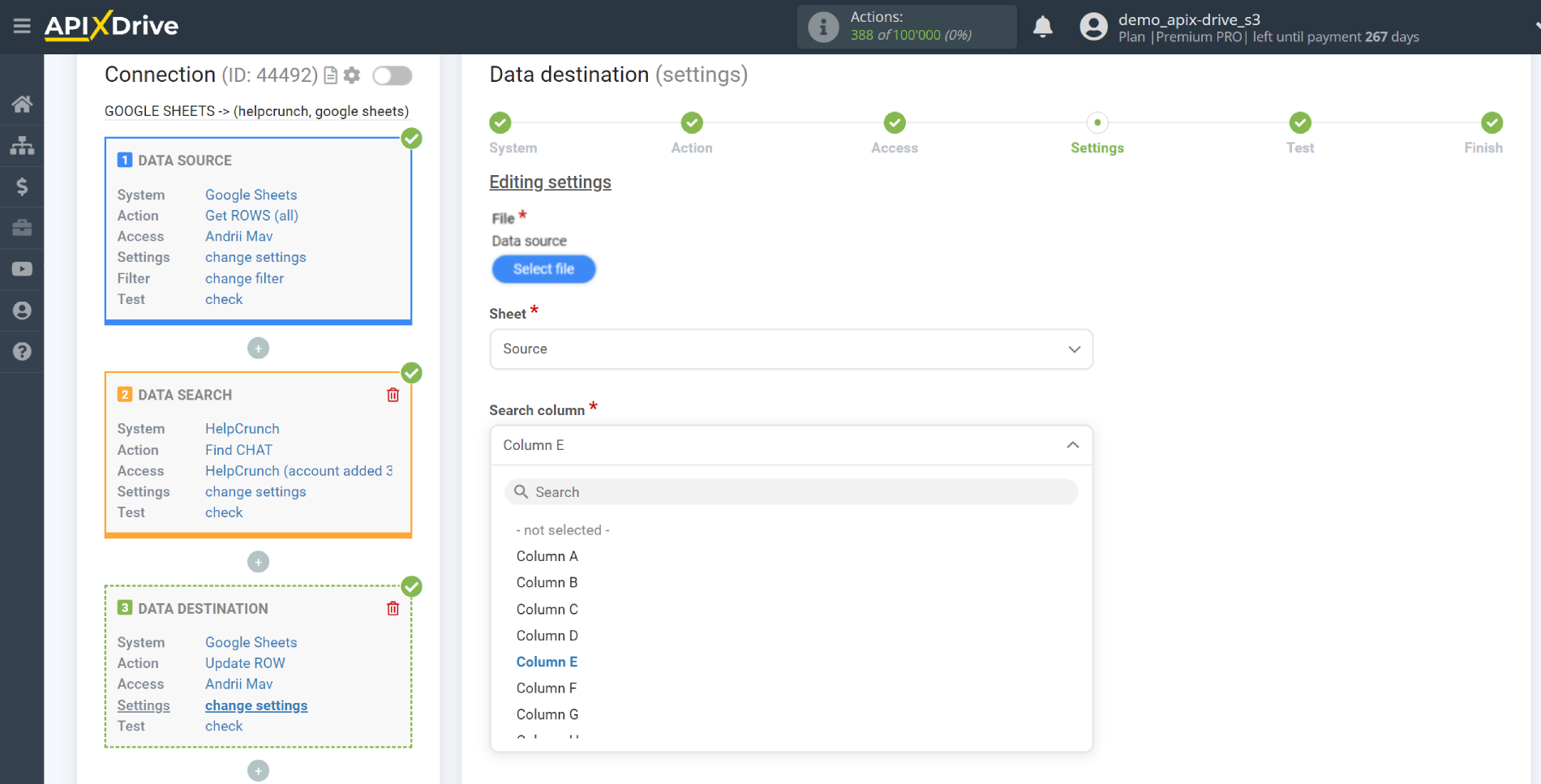 Setting up HelpCrunch Chat Search in Google Sheets | Assigning fields