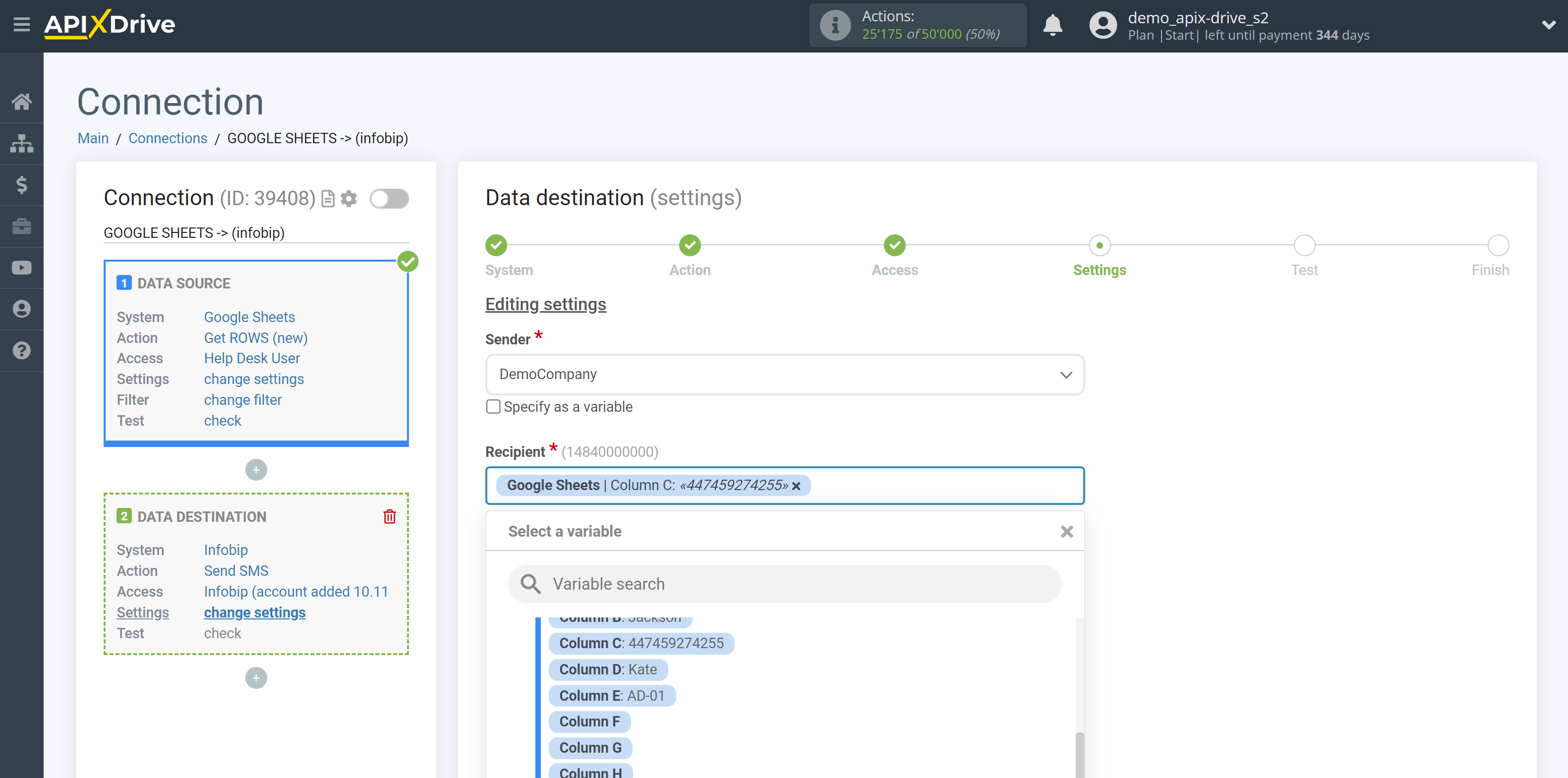 How to Connect Infobip as Data Destination | Assigning Fields