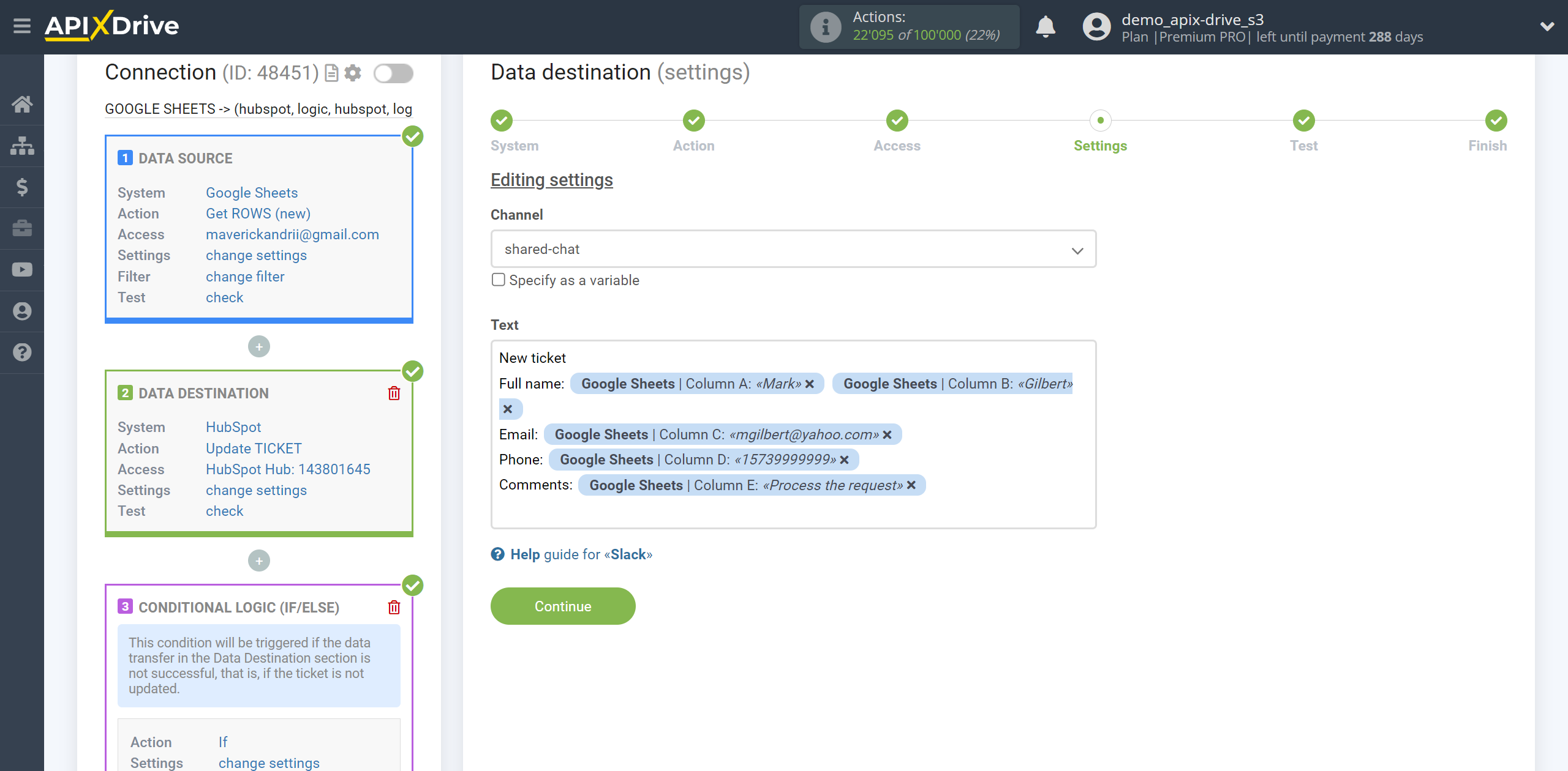 How to setup HubSpot Update Ticket / Create Ticket | Formation of a message