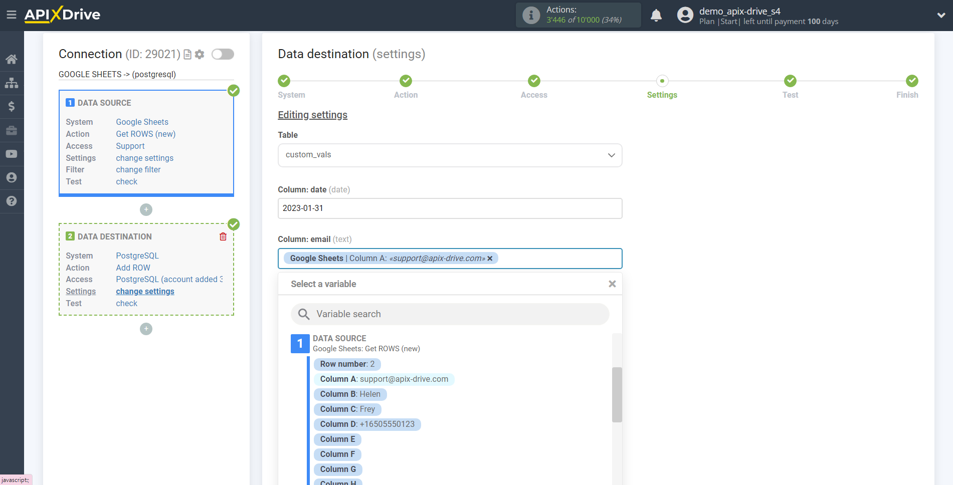 How to Connect PostgreSQL as Data Destination | Assigning fields