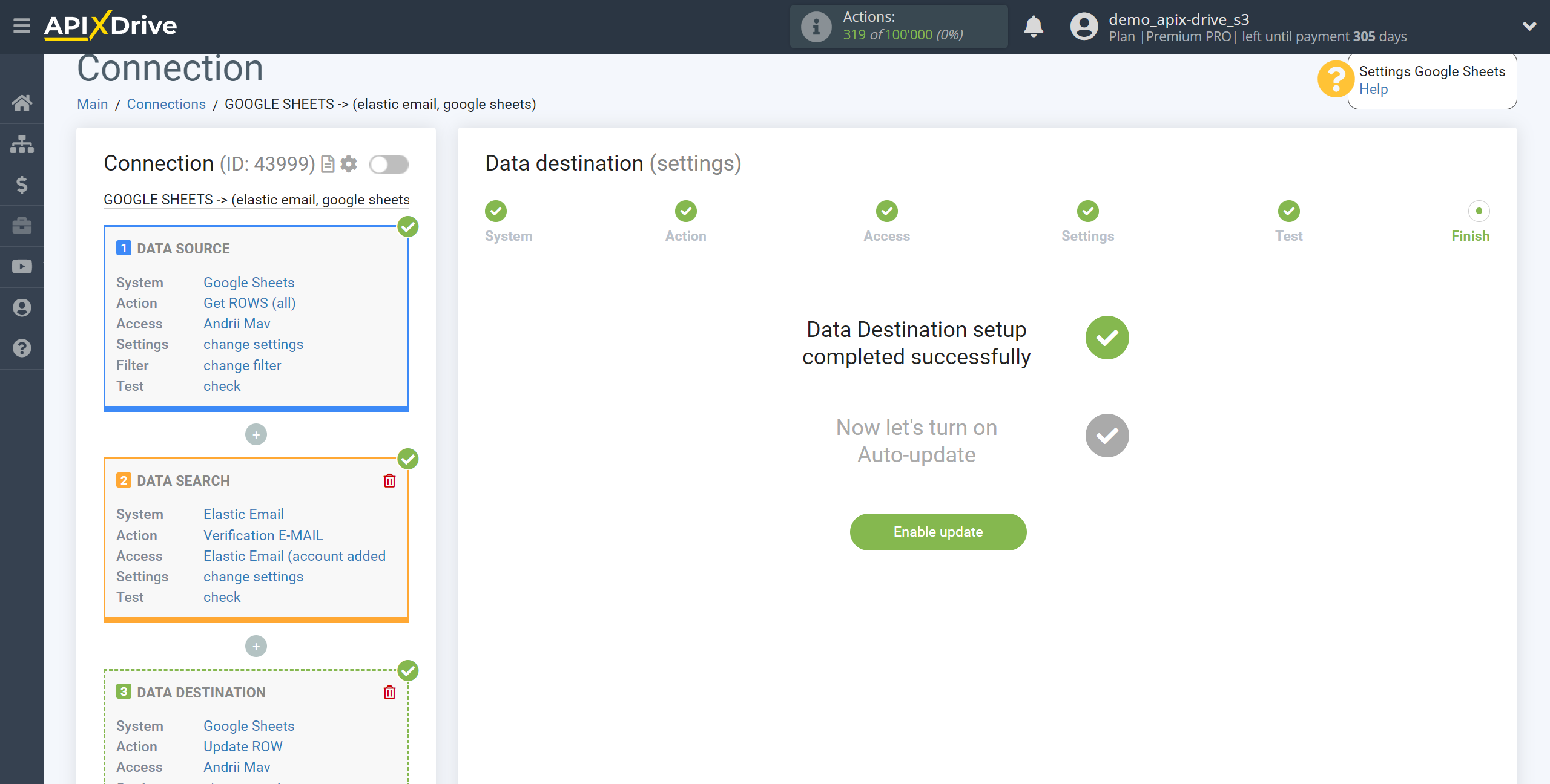 Setting Search to Verification E-MAIL Elastic Email in Google Sheets | Enable auto-update