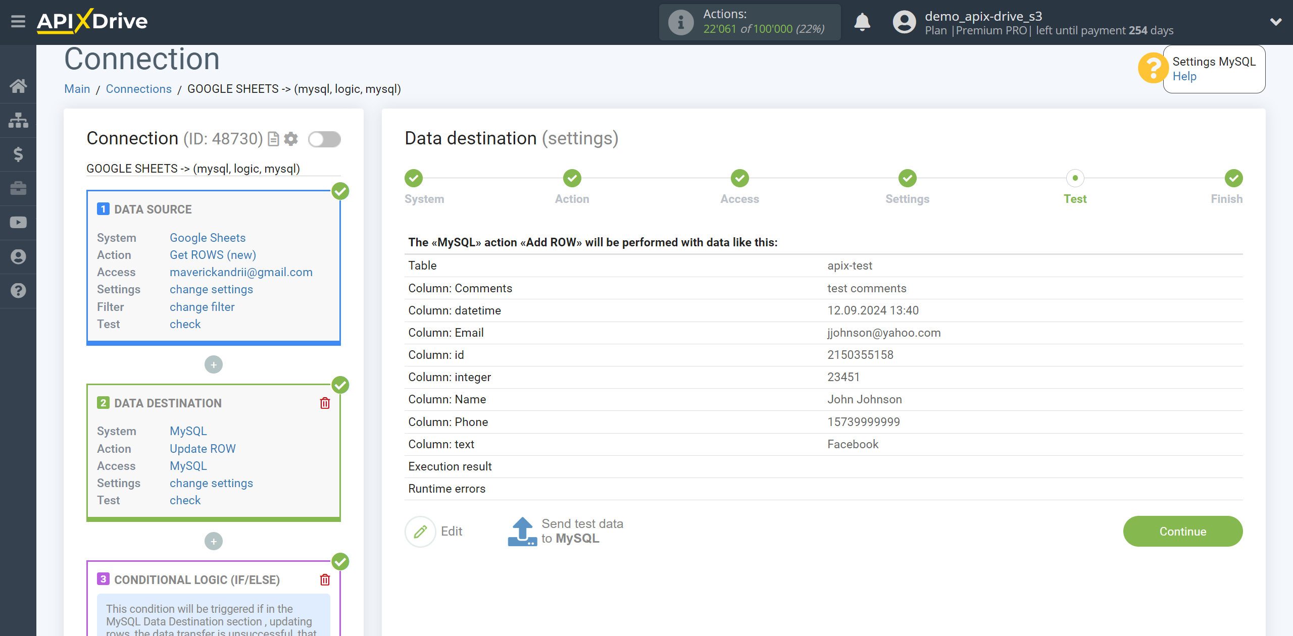 How to setup MySQL Update Row / Add Row | Test data