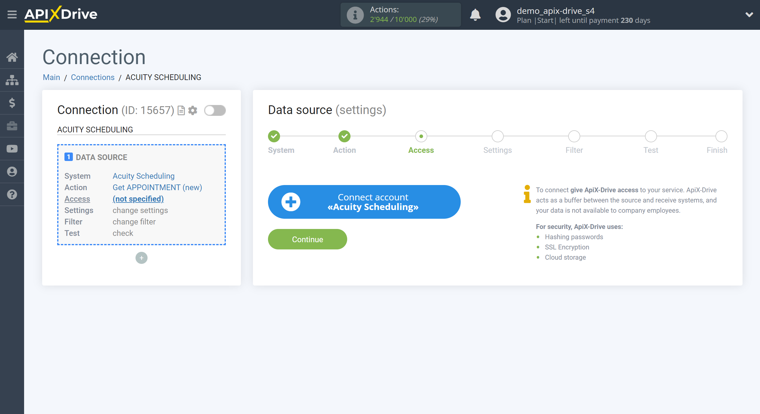 How to Connect Acuity Scheduling as Data Source | Account connection