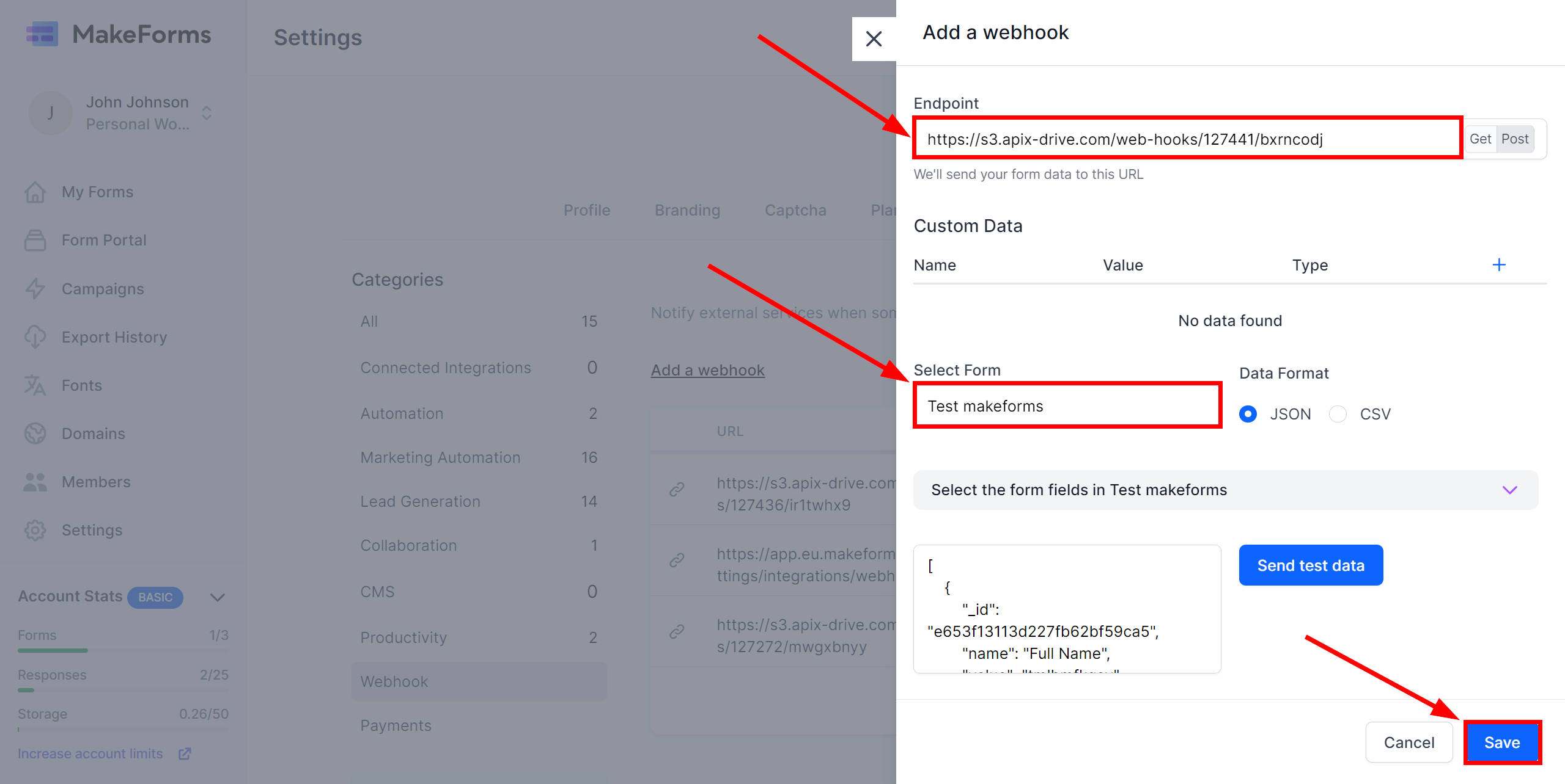 How to Connect MakeForms as Data Source | Webhook Setup