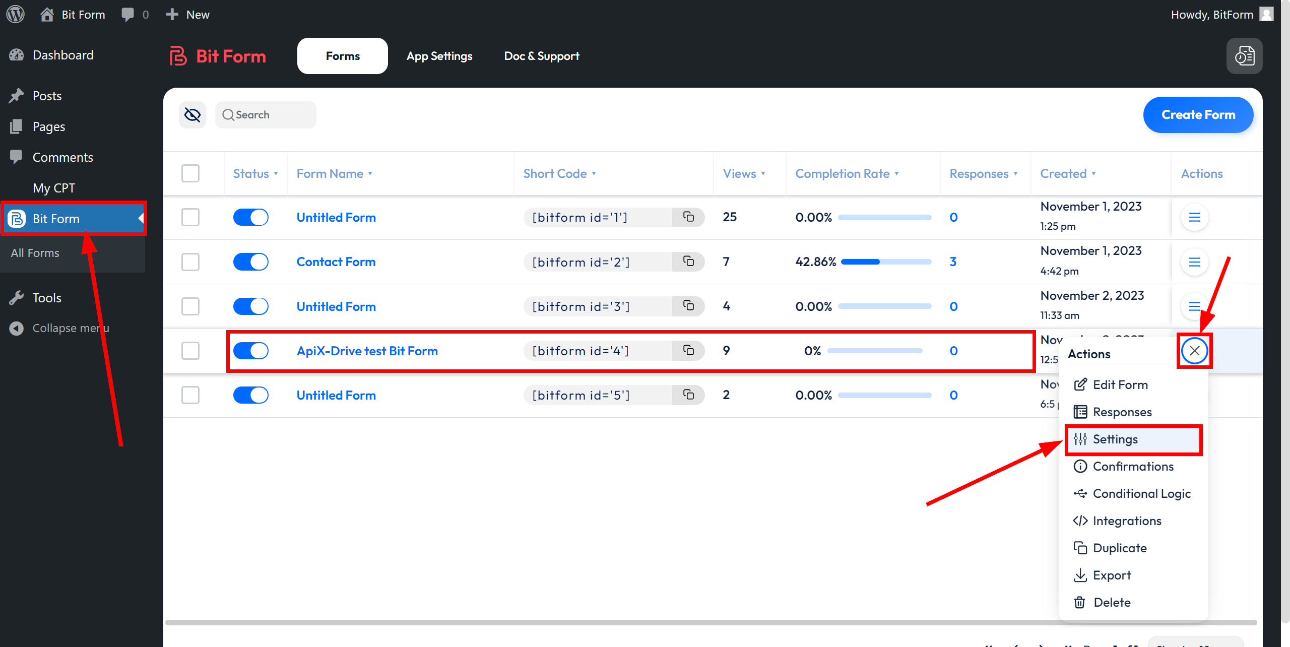 How to Connect Bit Form as Data Source | Go to Webhook settings