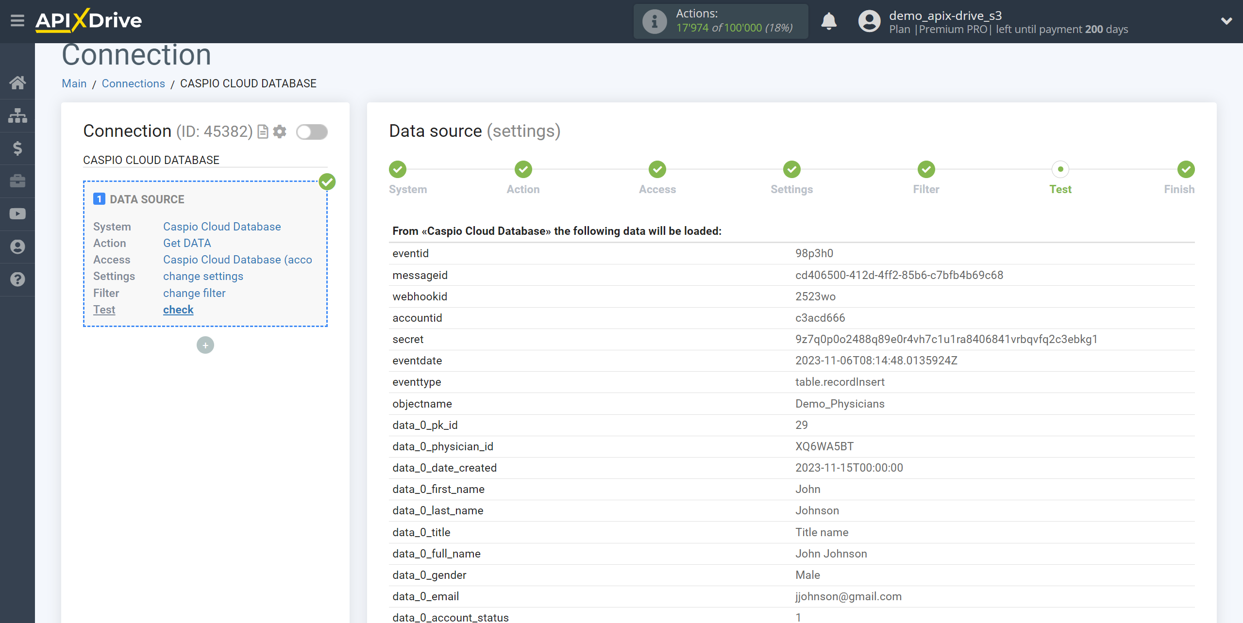 How to Connect Caspio Cloud Database as Data Source | Test data