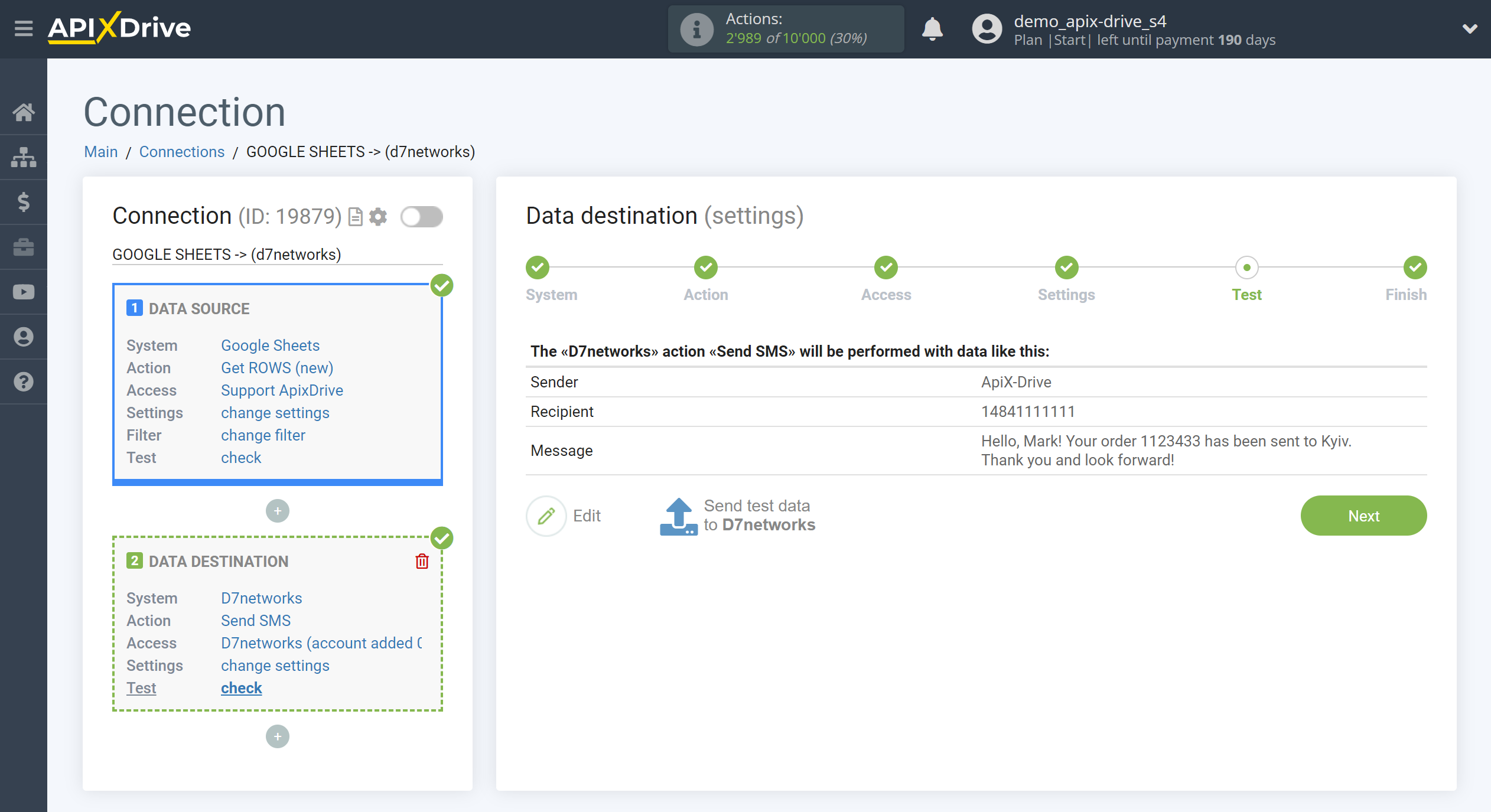 How to Connect D7 Networks as Data Destination | Test data