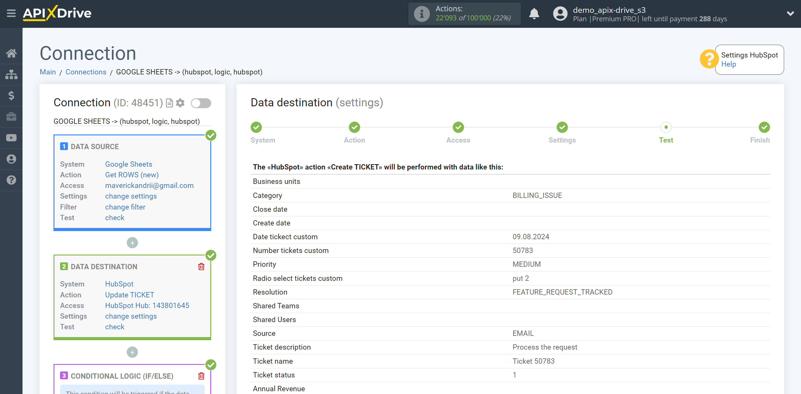 How to setup HubSpot Update Ticket / Create Ticket | Test data