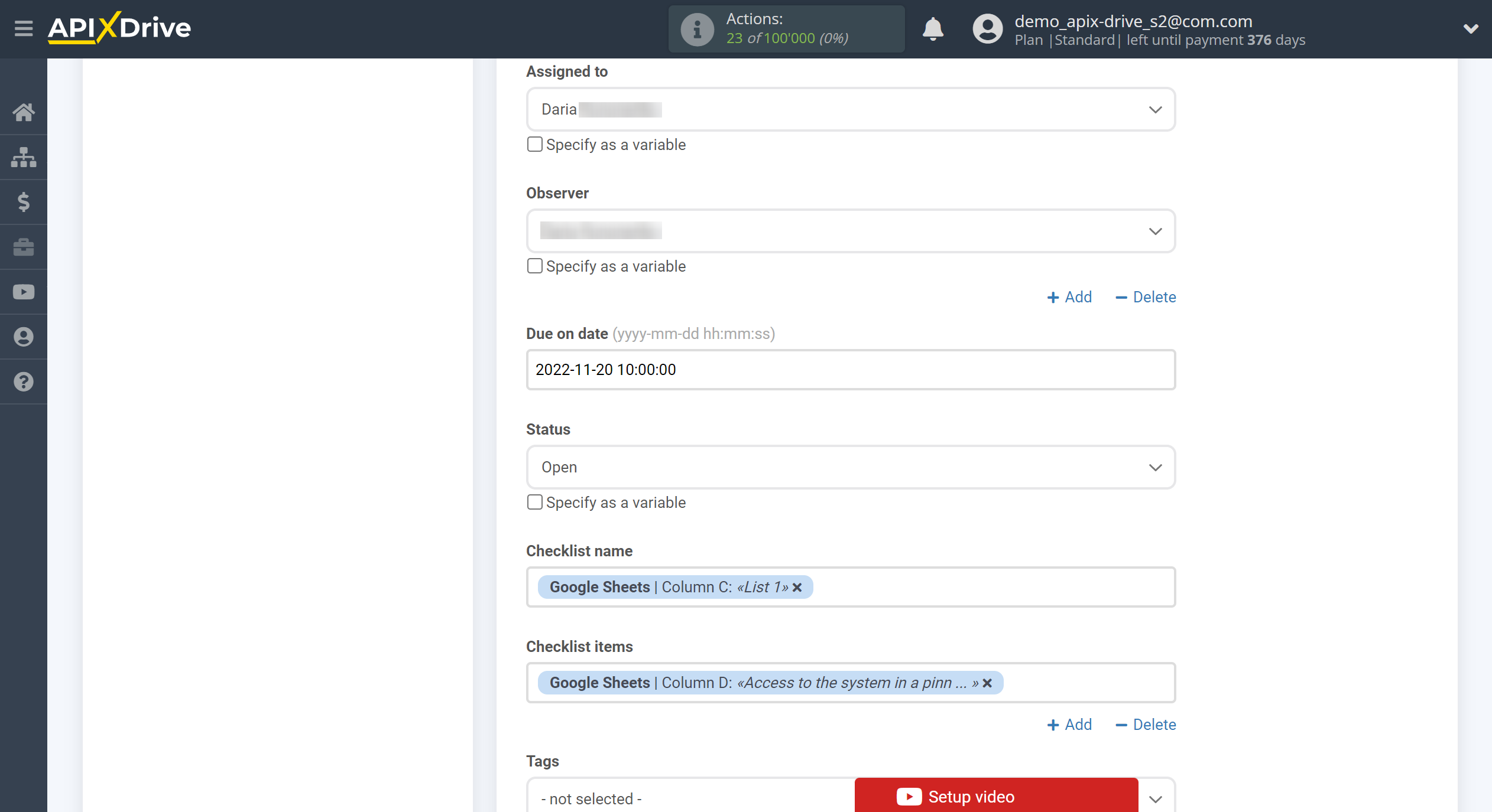 How to Connect MeisterTask as Data Destination | Assigning fields