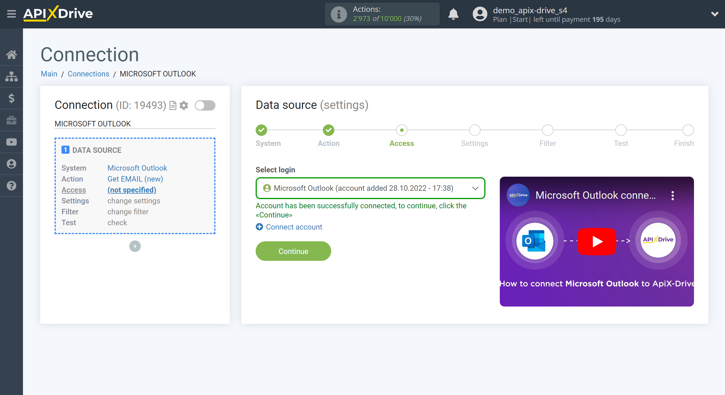 How to Connect Microsoft Outlook as Data Source | Account selection