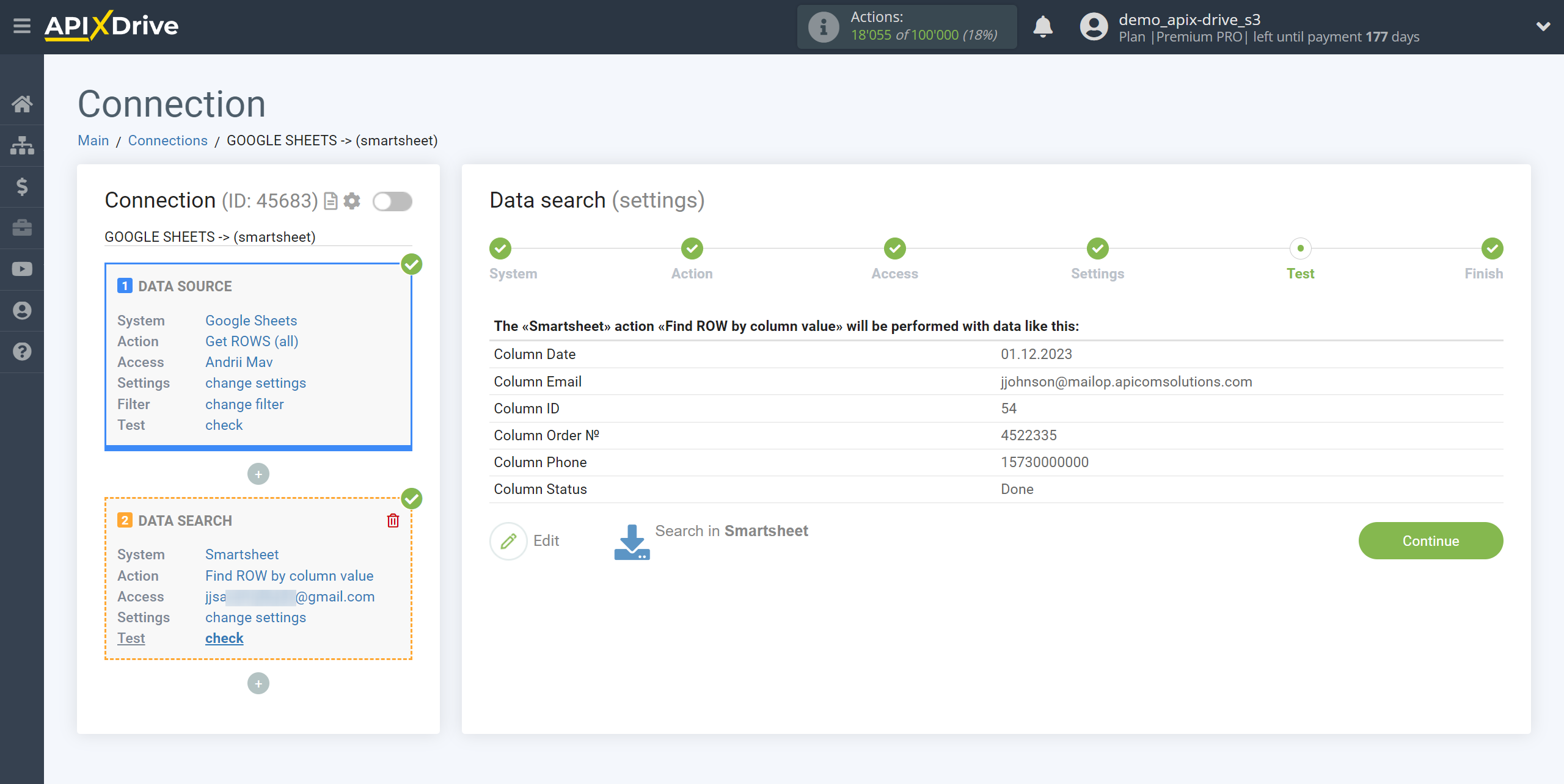 Setting Smartsheet Rows Search in Google Sheets | Smartsheet Test Data