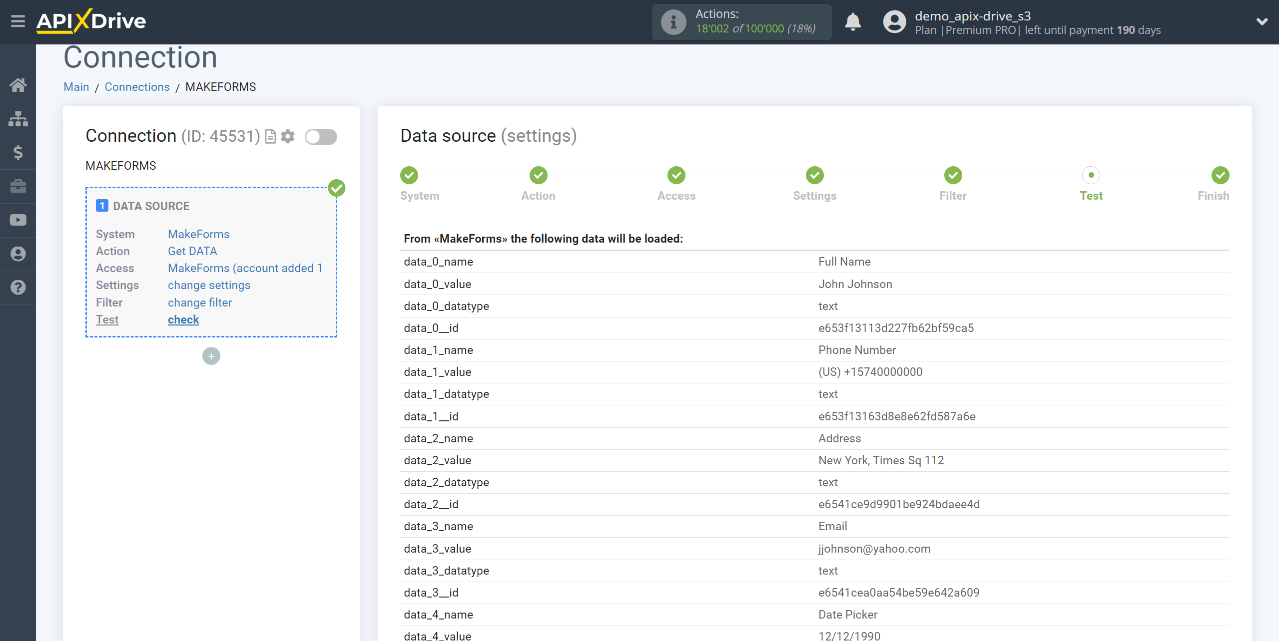 How to Connect MakeForms as Data Source | Test data