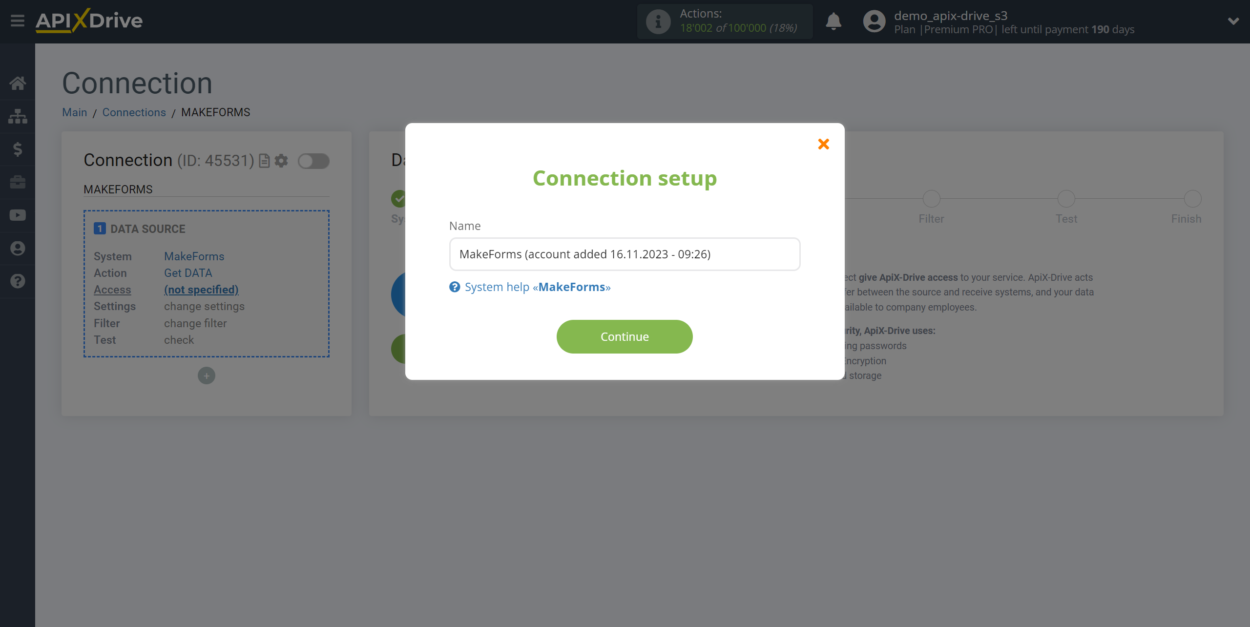 How to Connect MakeForms as Data Source | Saving your account