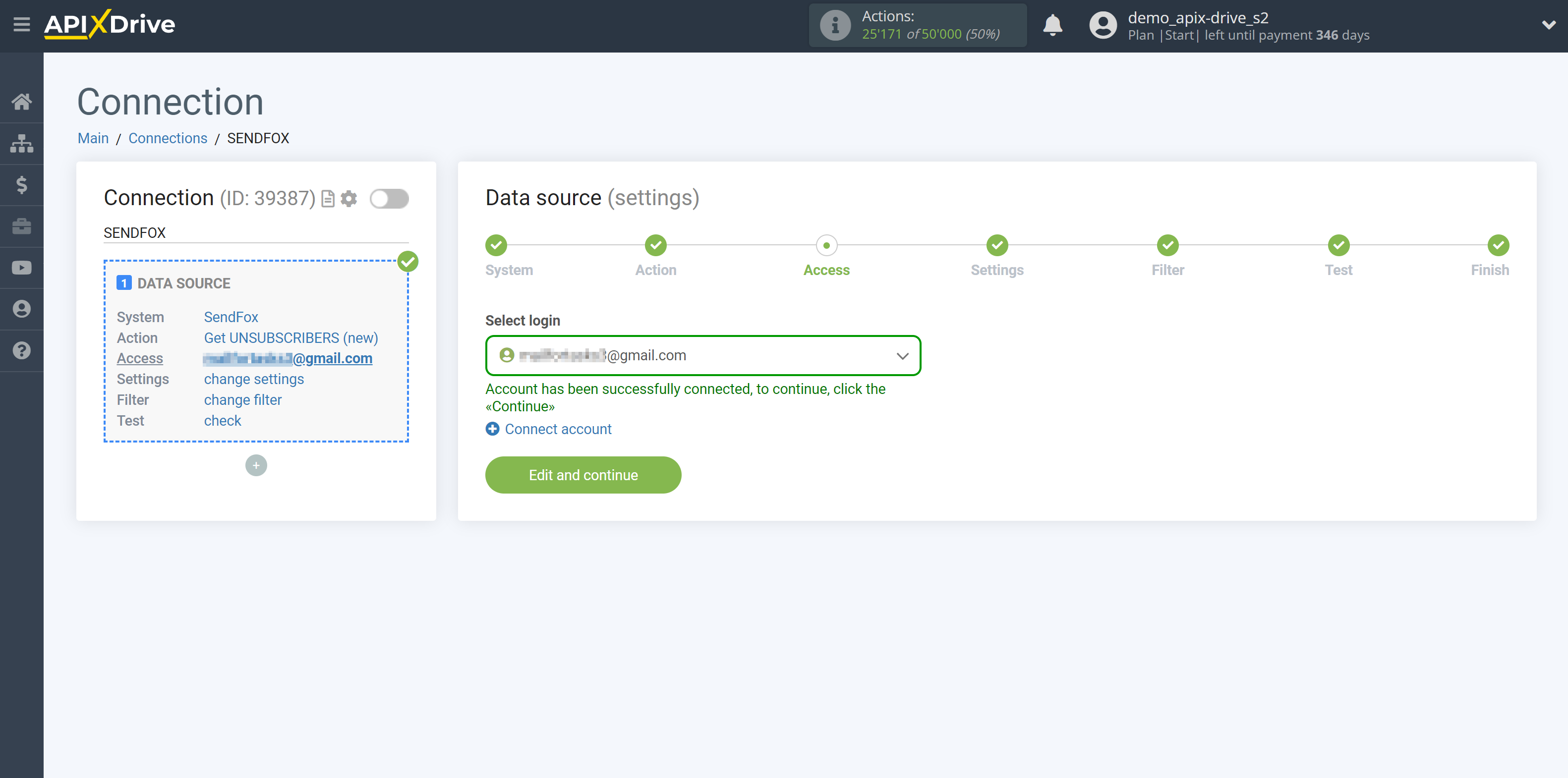 How to Connect SendFox as Data Source | Account selection