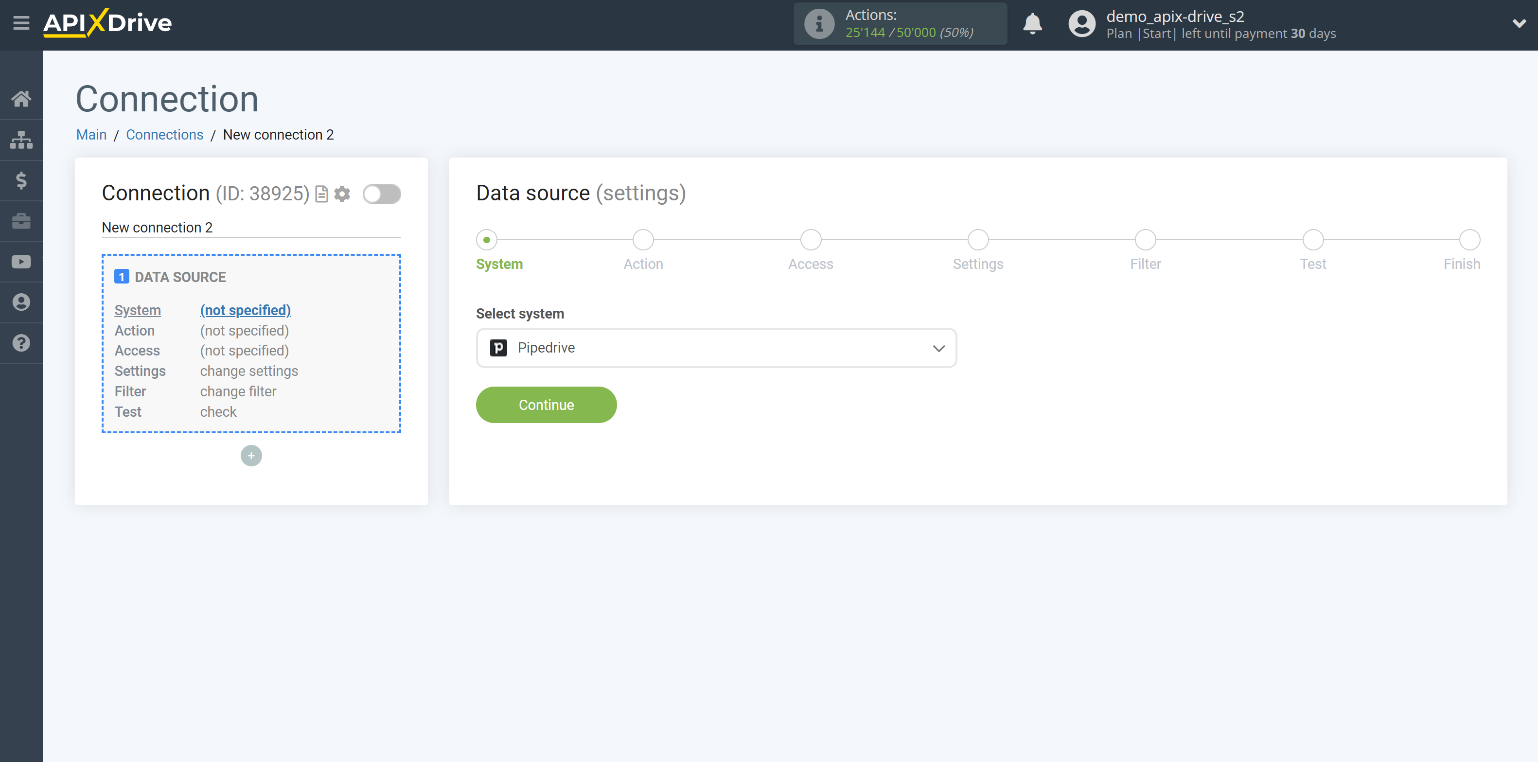 How to Connect Pipedrive as Data Source  | System selection