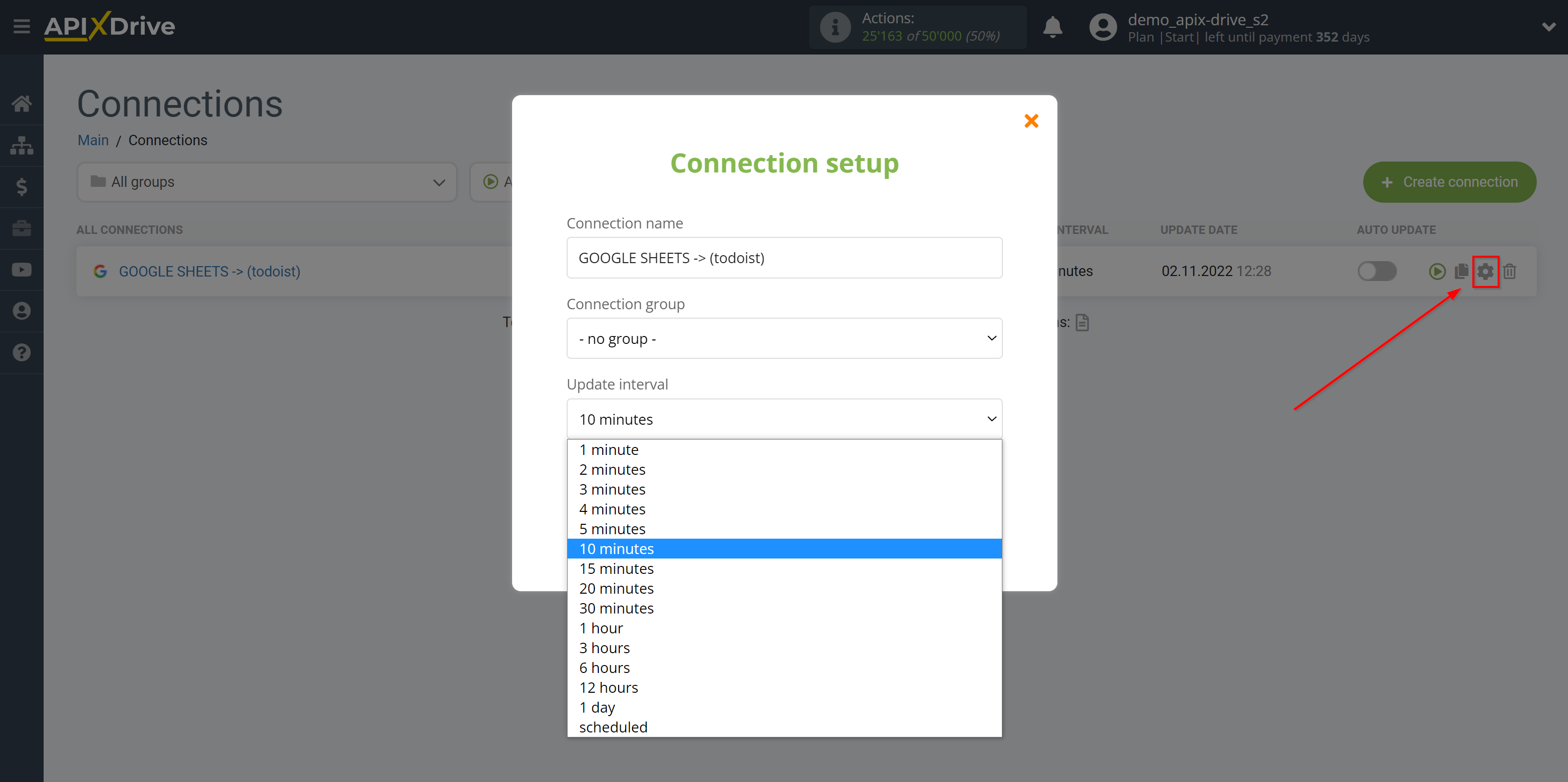 How to Connect Todoist as Data Destination | Update interval