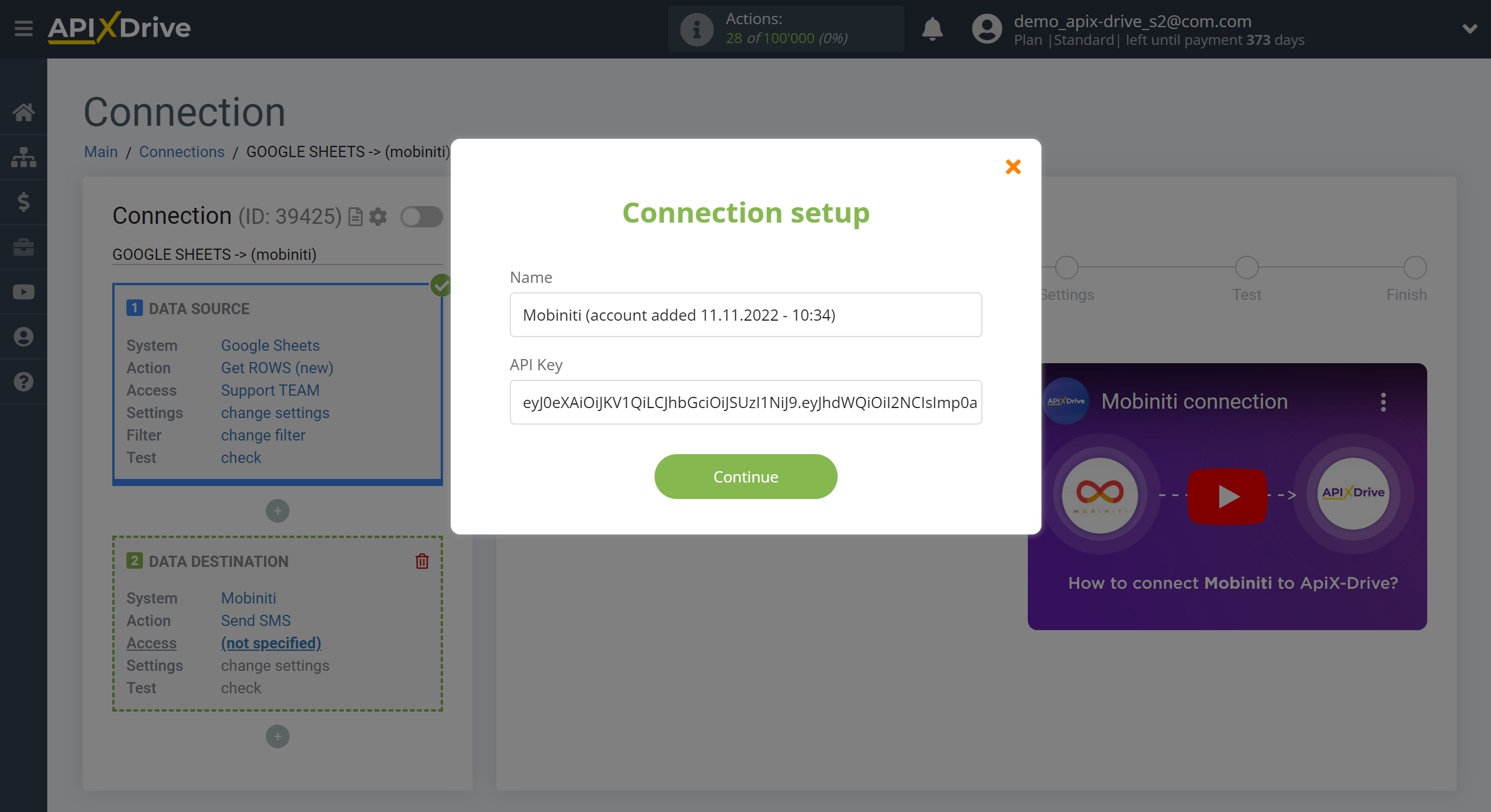 How to Connect Mobiniti  as Data Destination | Account connection