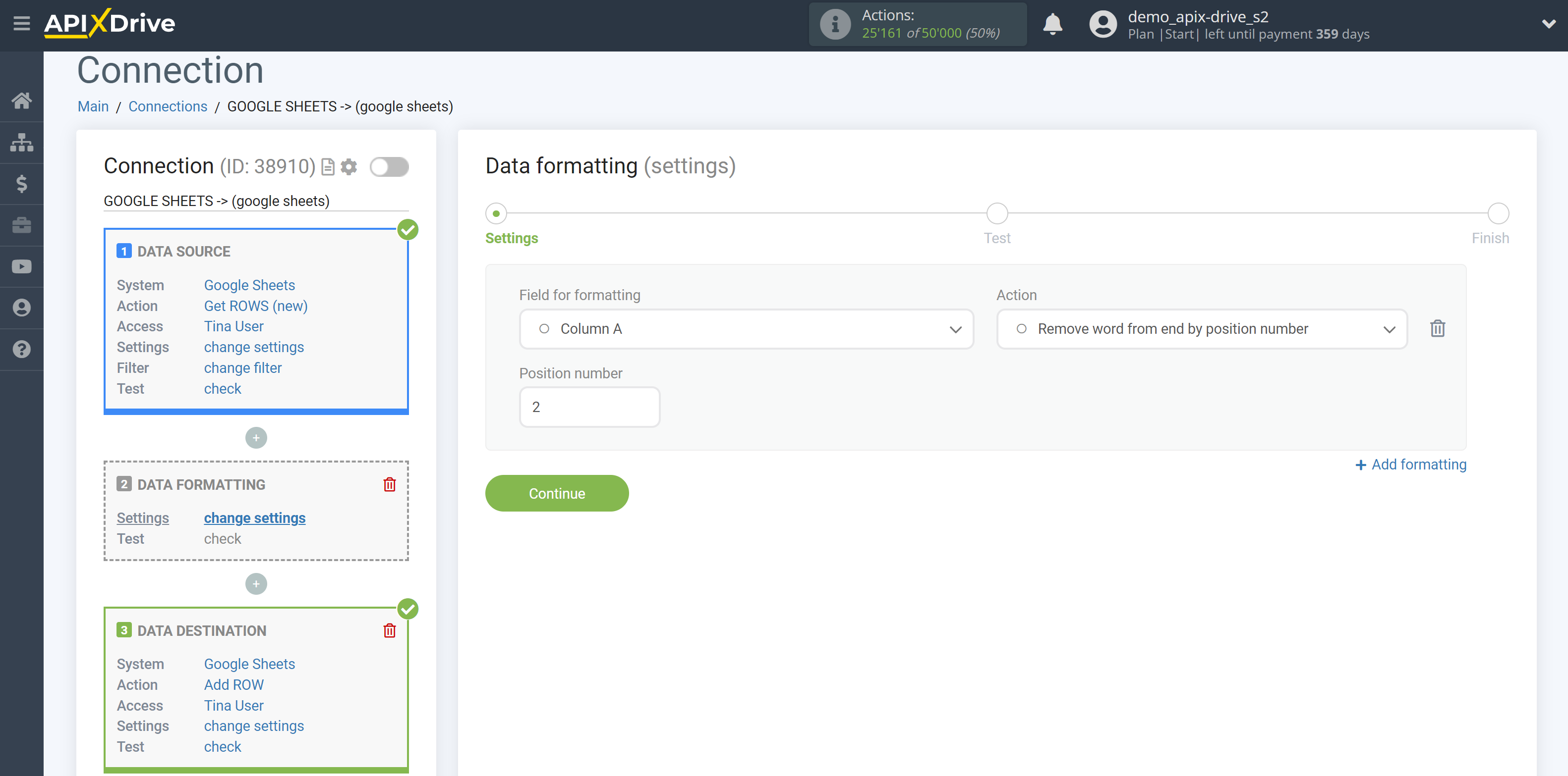 How to setup Data Formatting | Selecting the function Remove word from end by position number