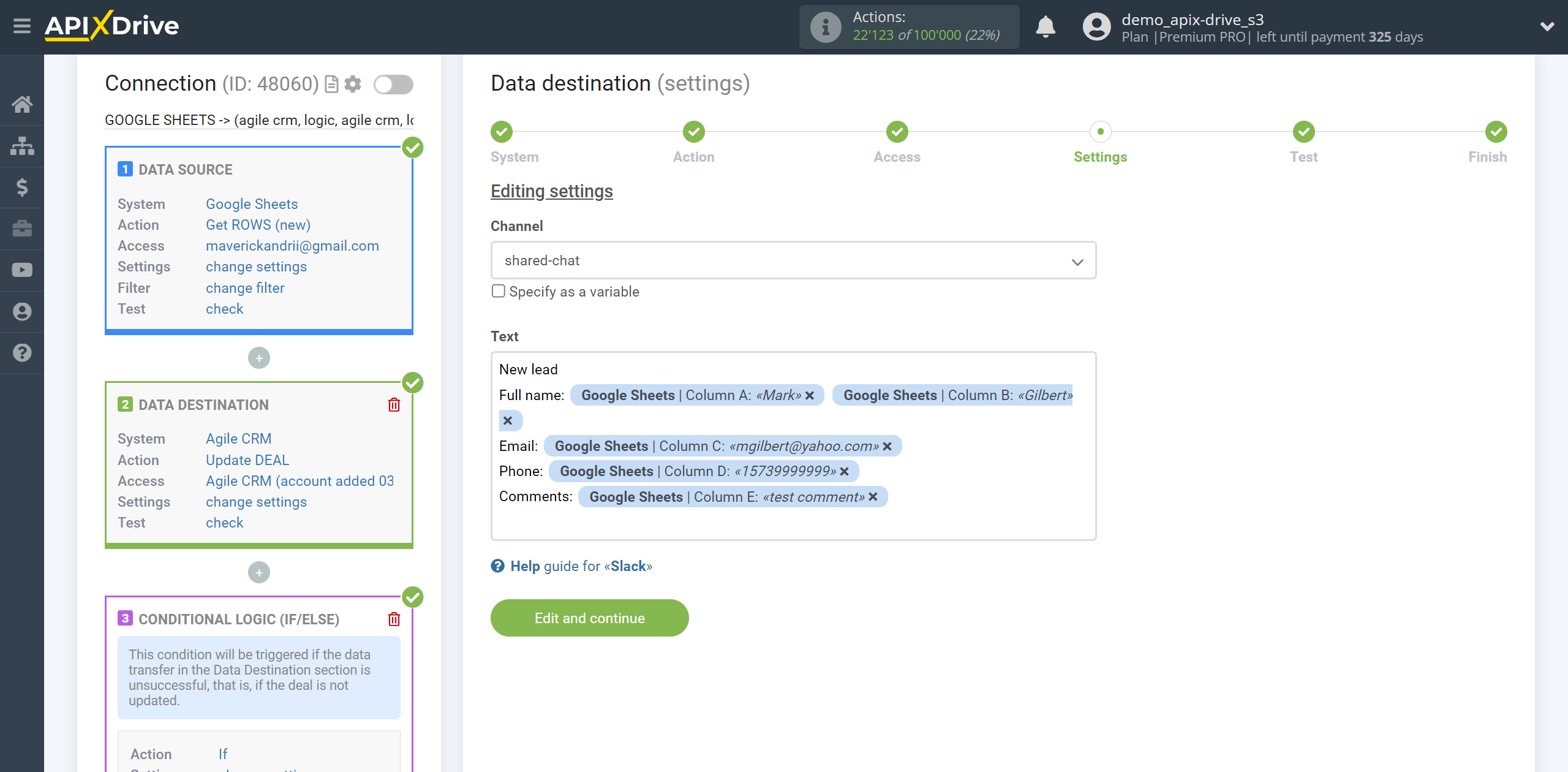 How to setup AgileCRM Update Deal / Create Deal | Formation of a message