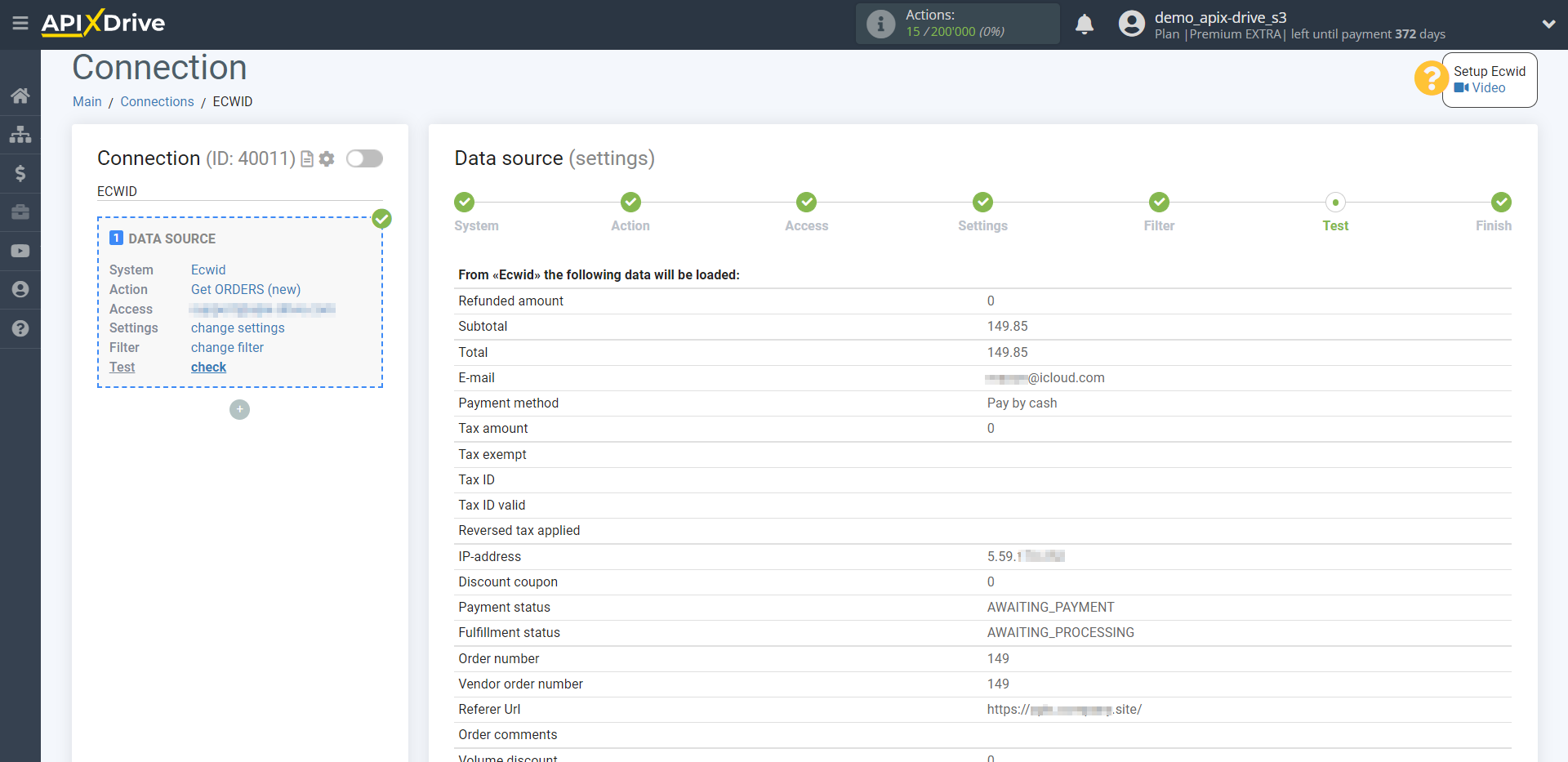 How to Connect Ecwid as Data Source | Test data