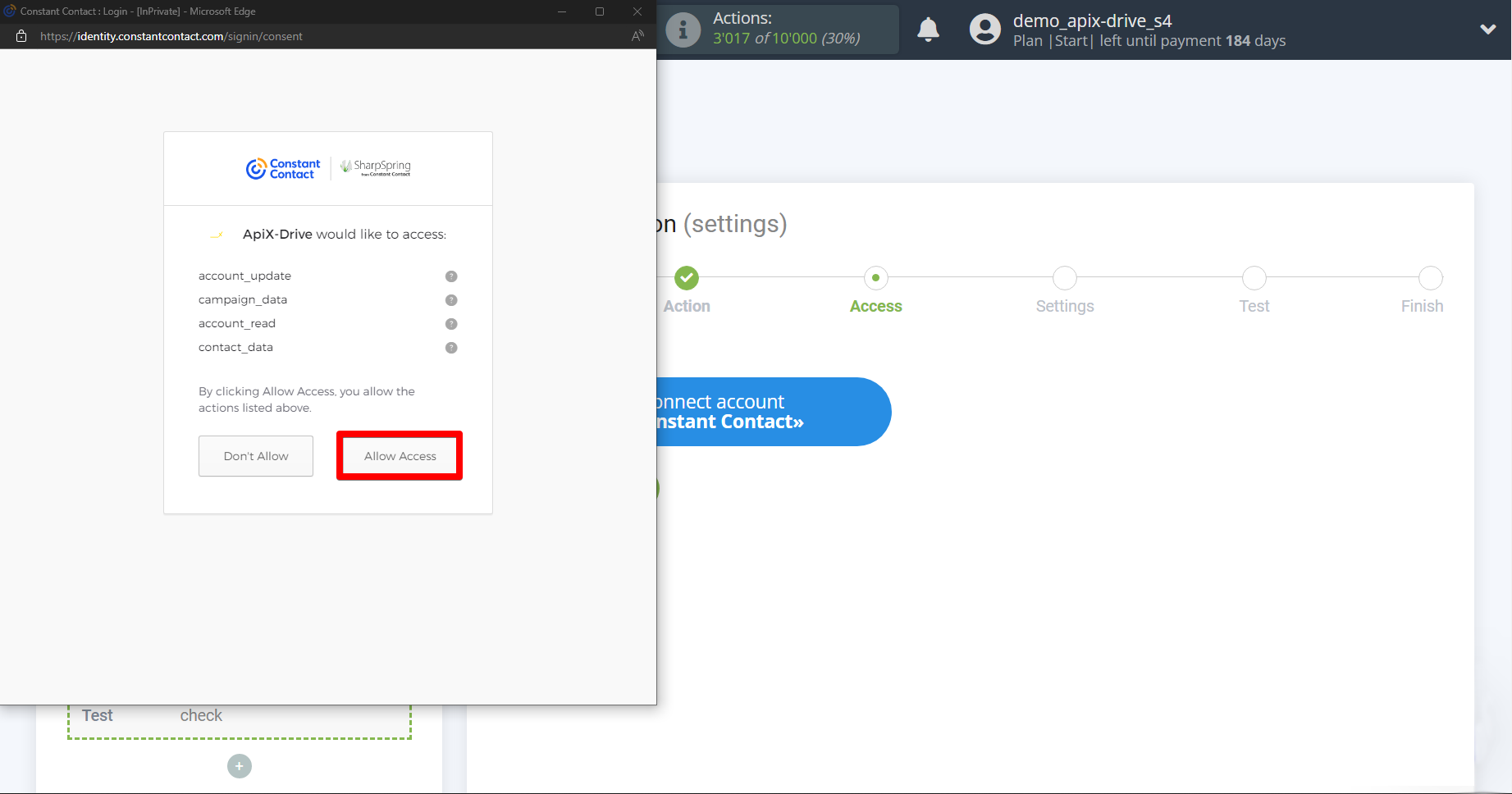 How to Connect Constant Contact as Data Destination | Account connection