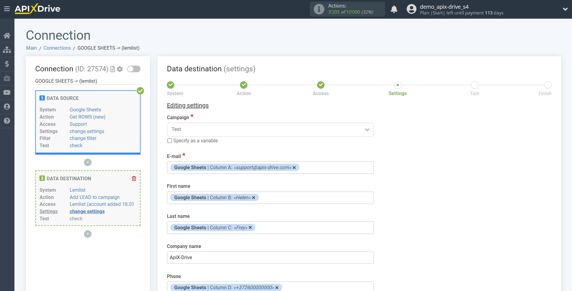 How to Connect Lemlist as Data Destination | Assigning fields