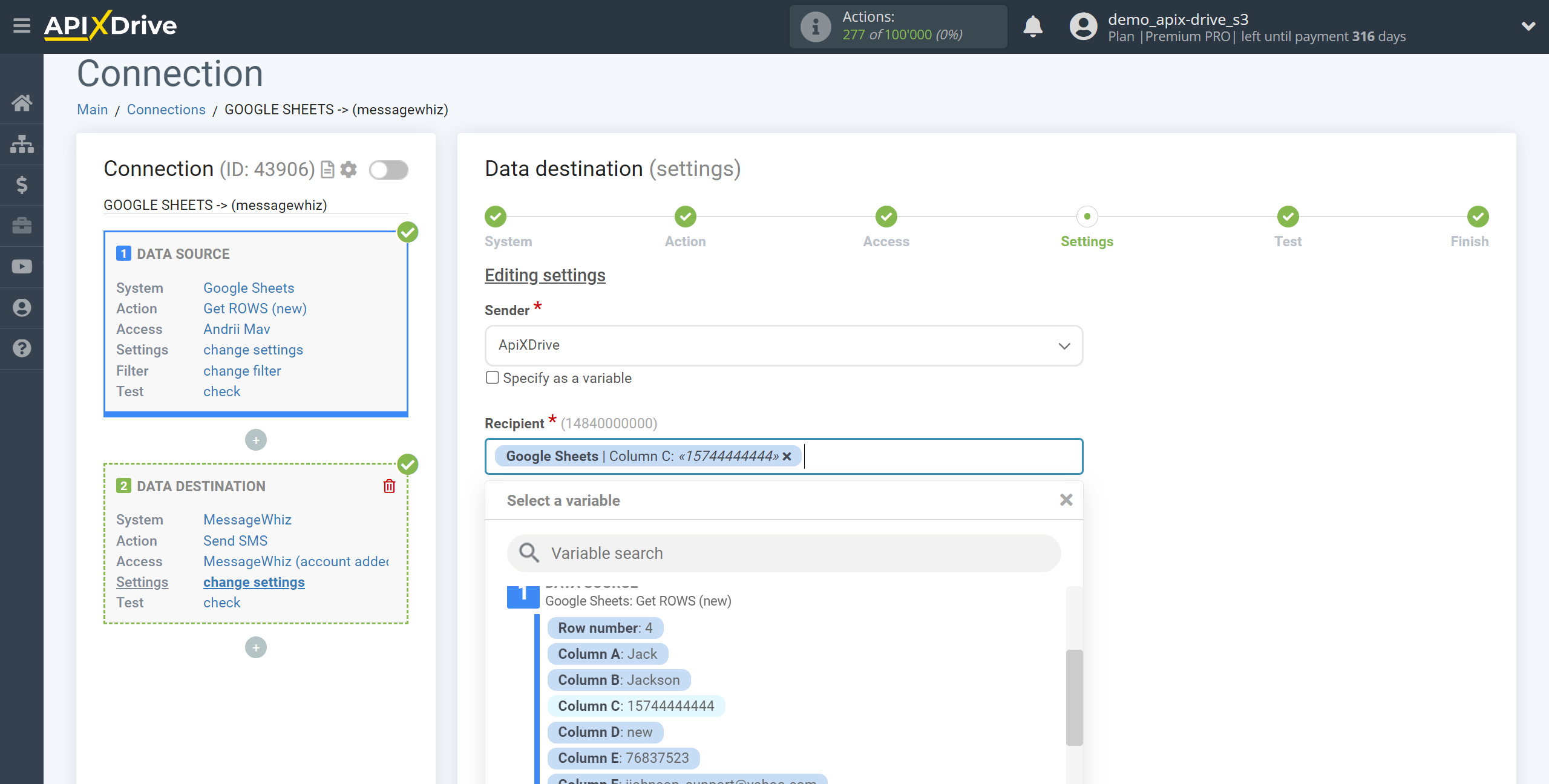 How to Connect MessageWhiz as Data Destination | Assigning fields