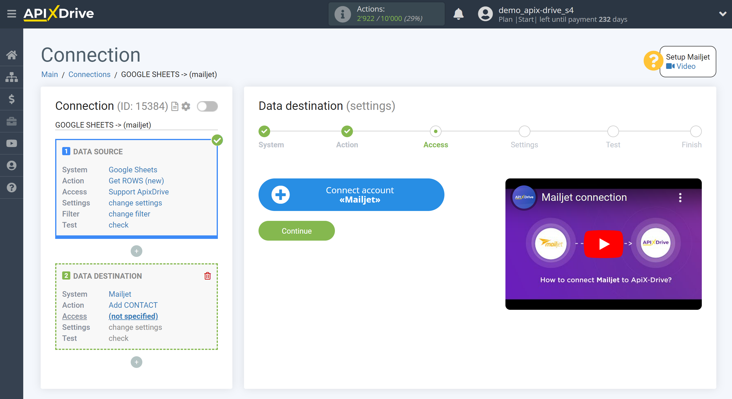 How to Connect Mailjet as Data Destination | Account connection