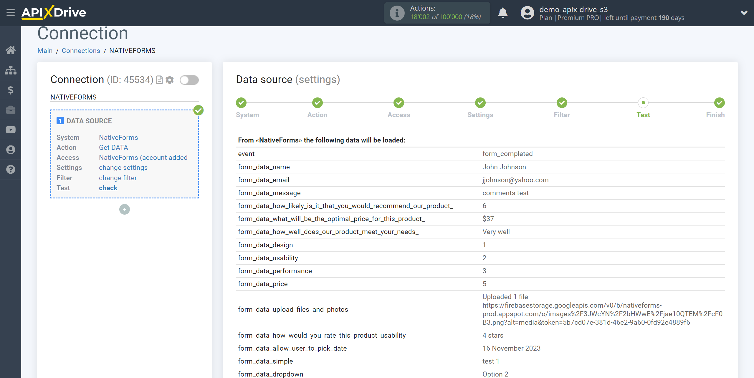 How to Connect NativeForms as Data Source | Test data