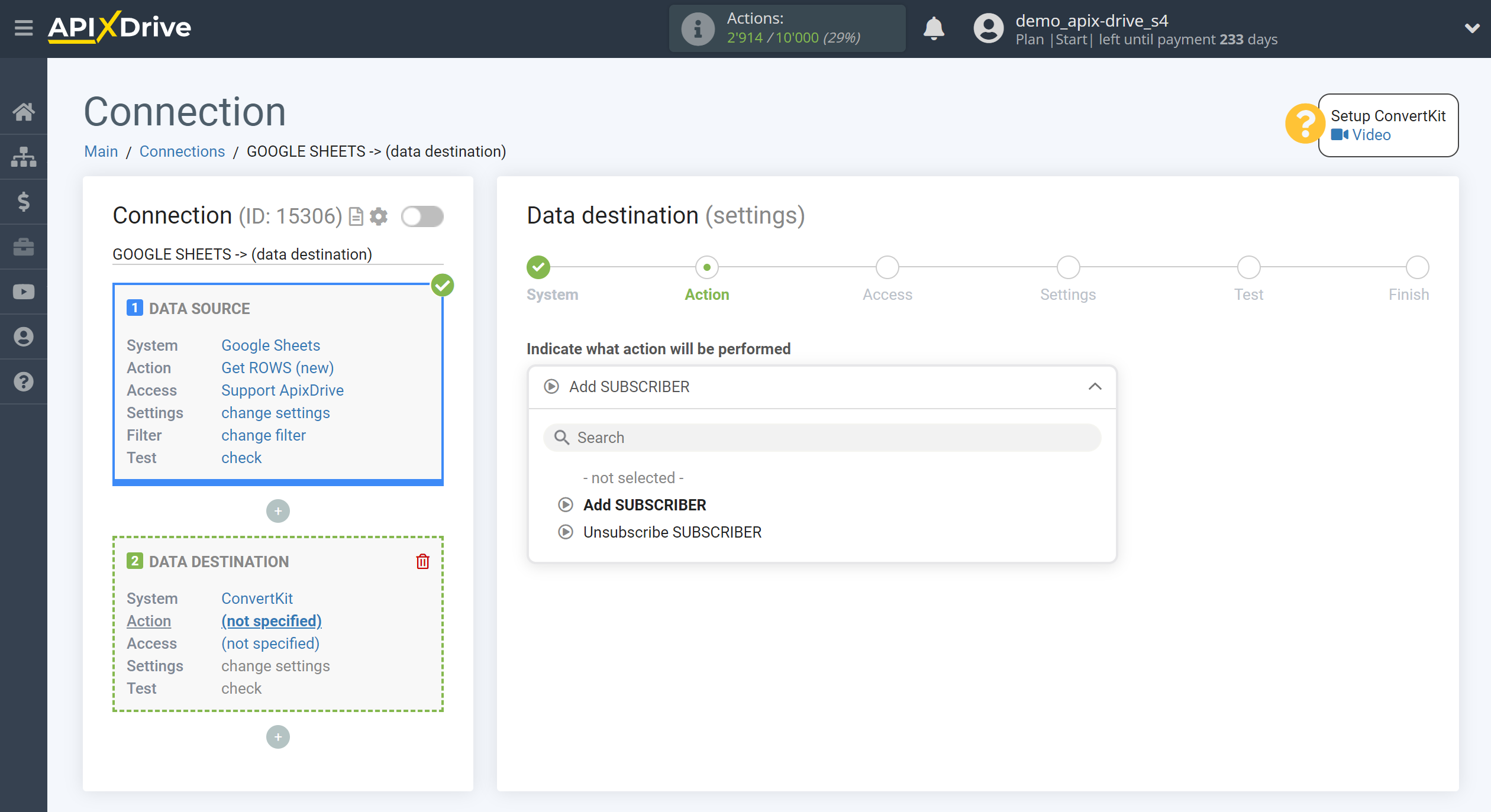 How to Connect ConvertKit as Data Destination | Action selection