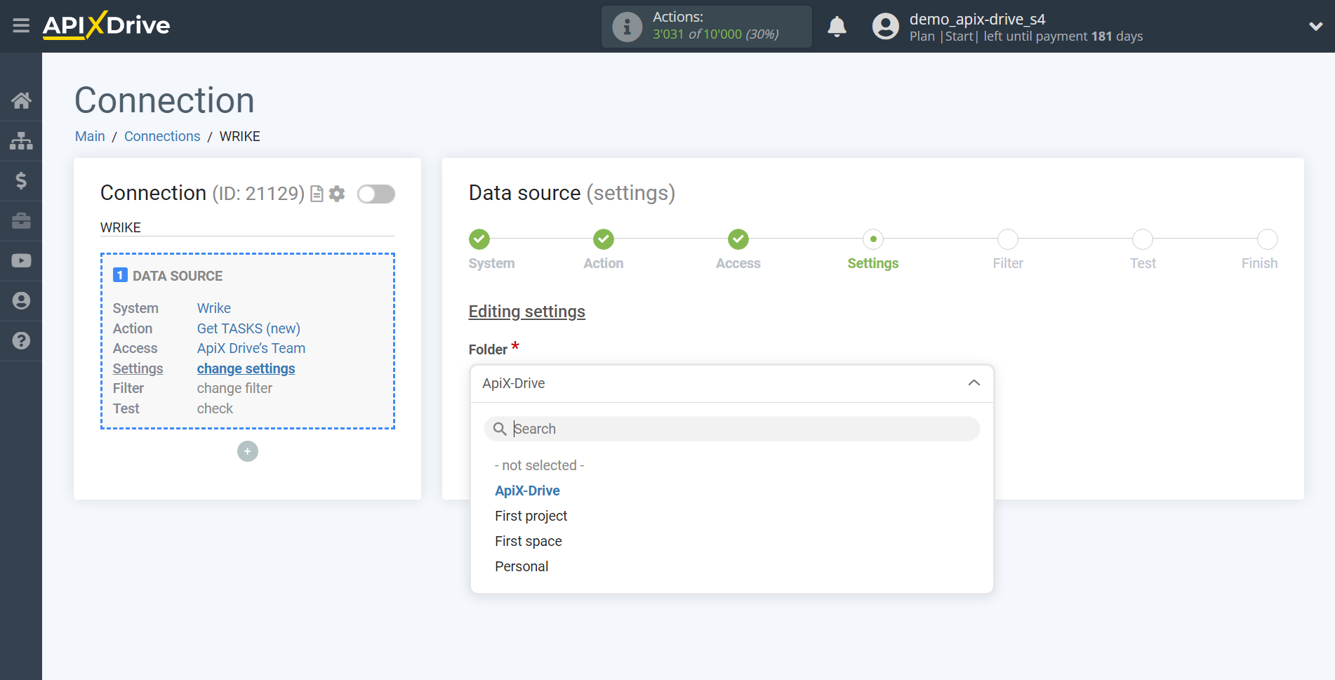 How to Connect Wrike as Data Source | Settings