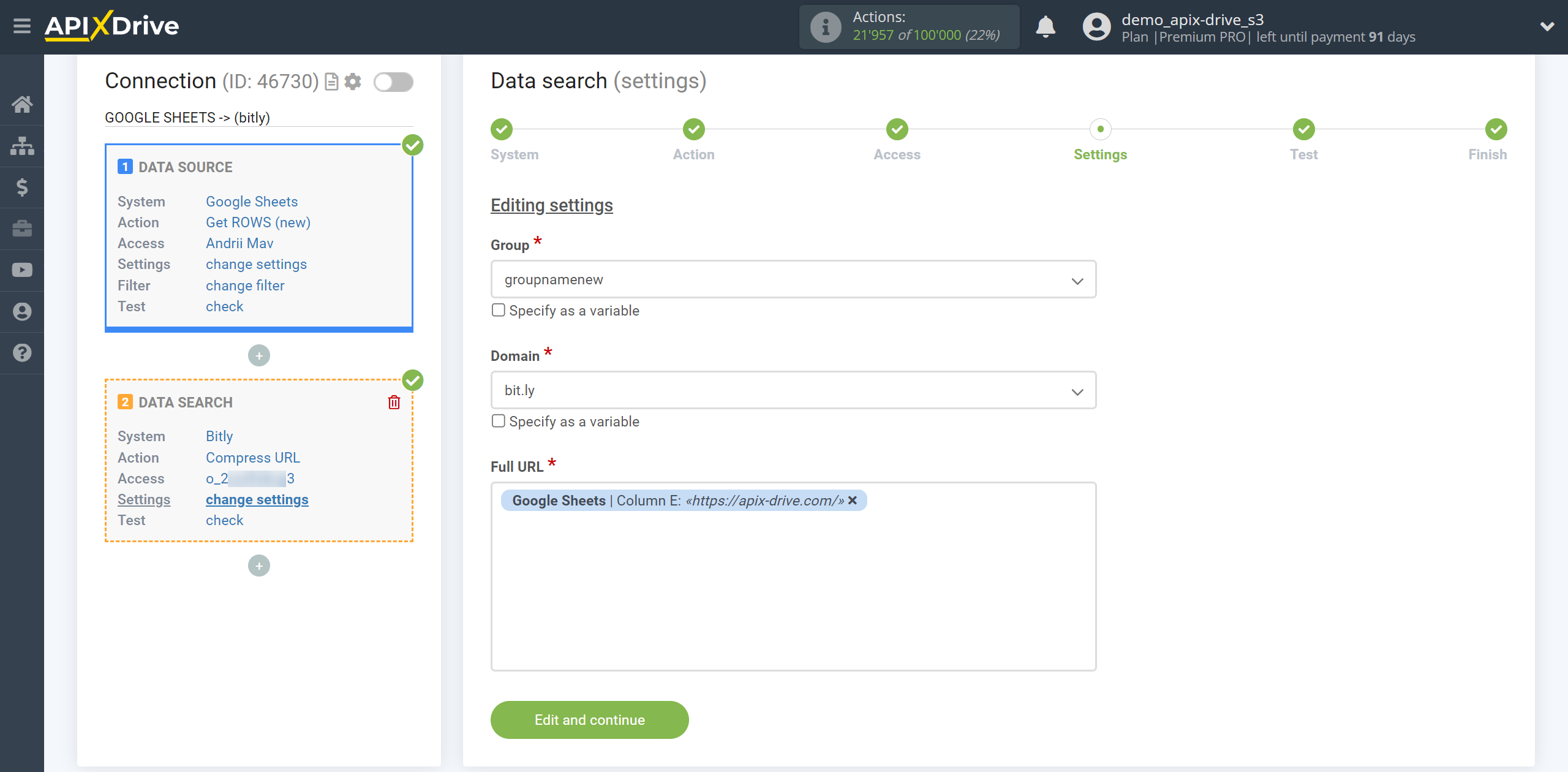 Setting up Bitly Data Search in Google Sheets | Assigning fields