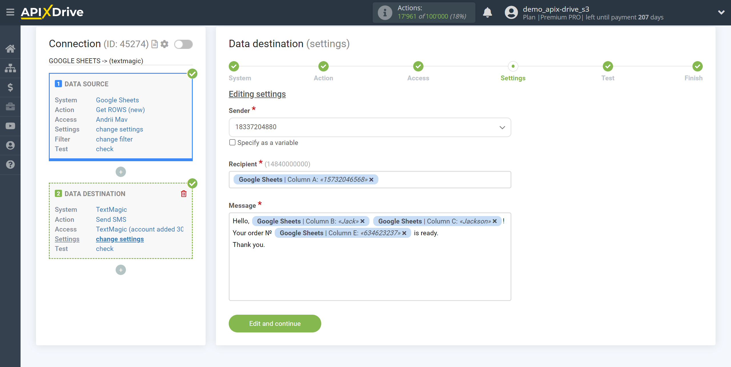 How to Connect TextMagic as Data Destination | Assigning fields