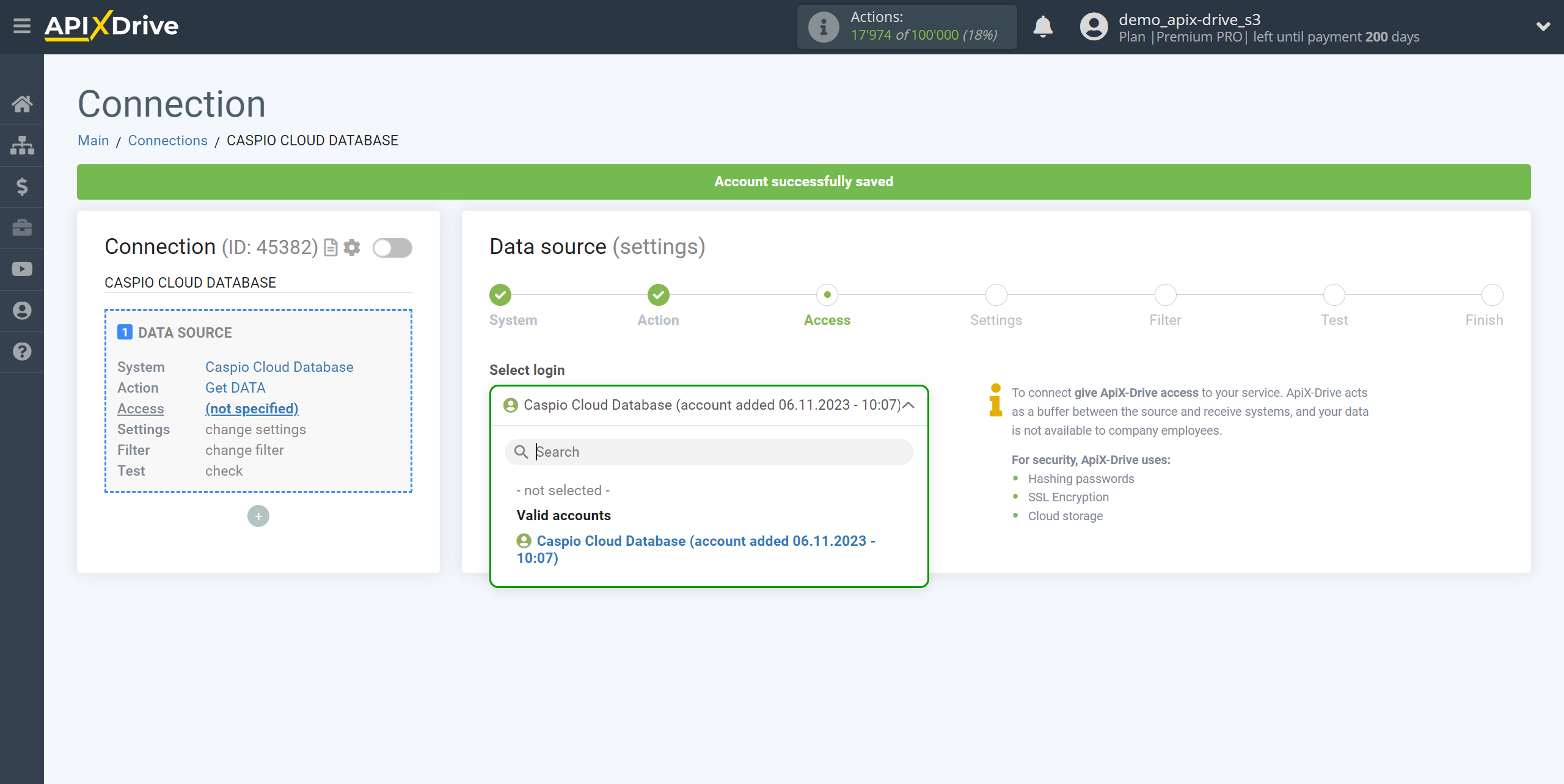 How to Connect Caspio Cloud Database as Data Source | Account selection