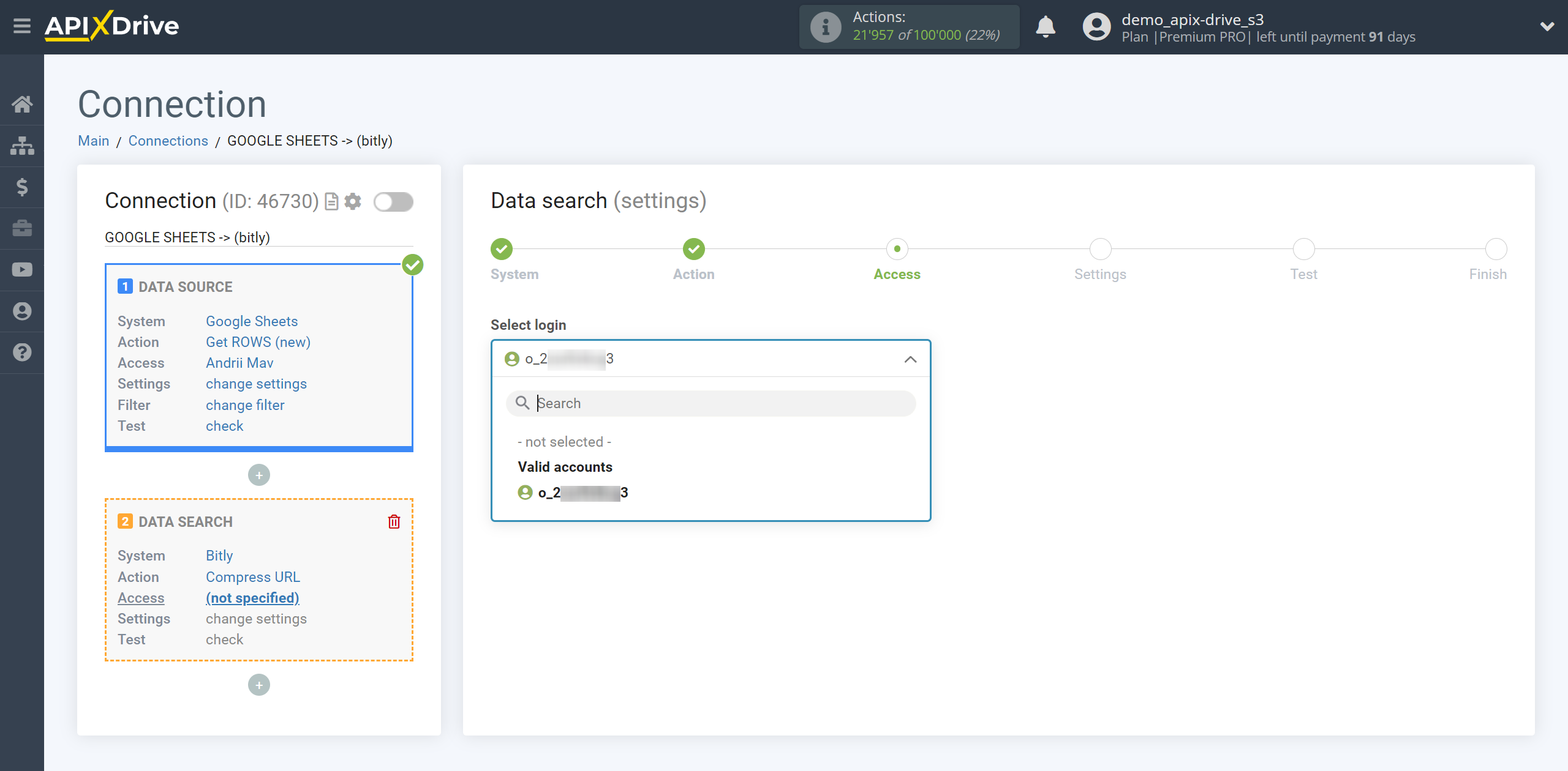 Setting up Bitly Data Search in Google Sheets | Selecting a Search account