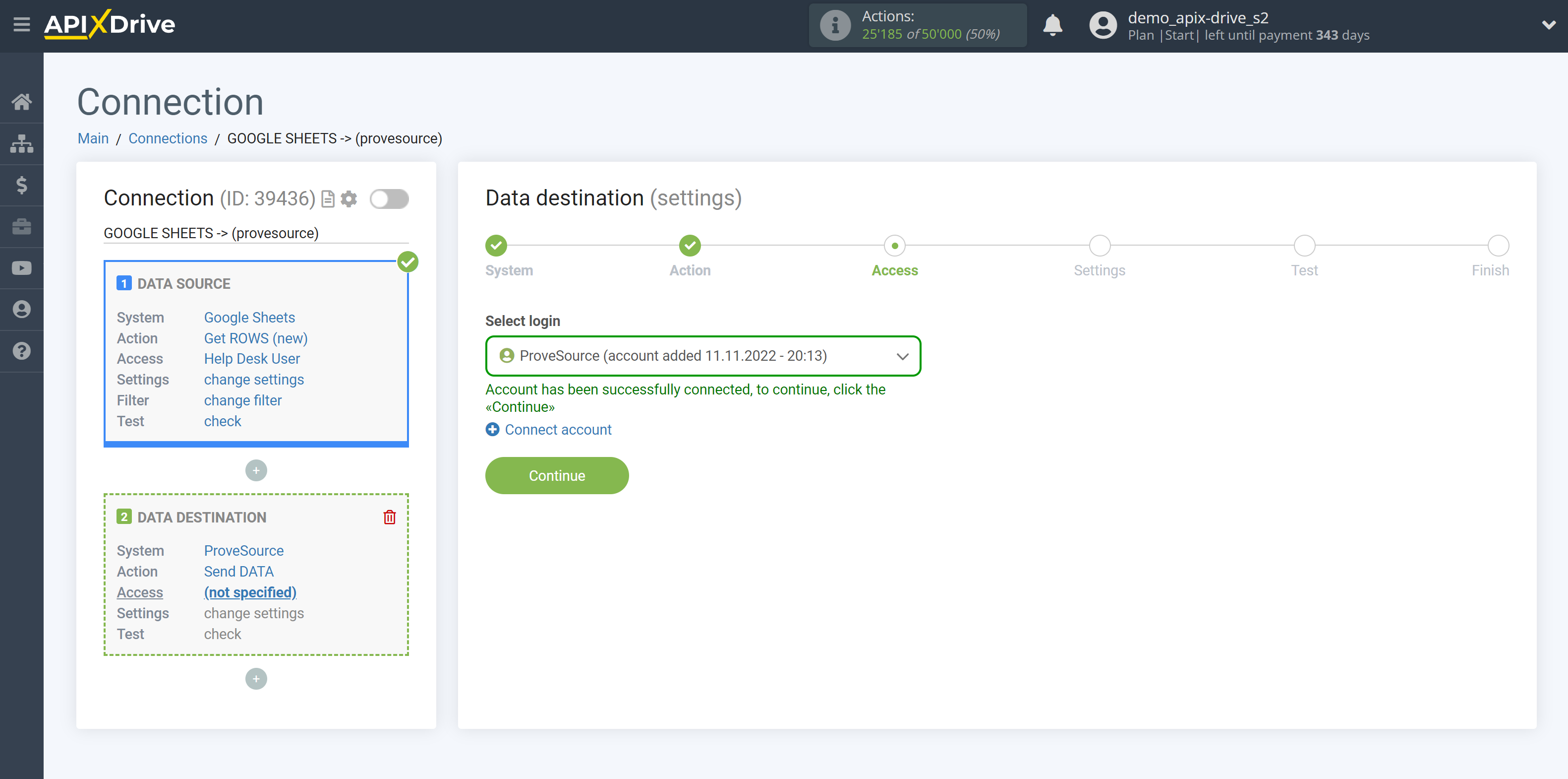 How to Connect ProveSource as Data Destination |&nbsp;Account selection