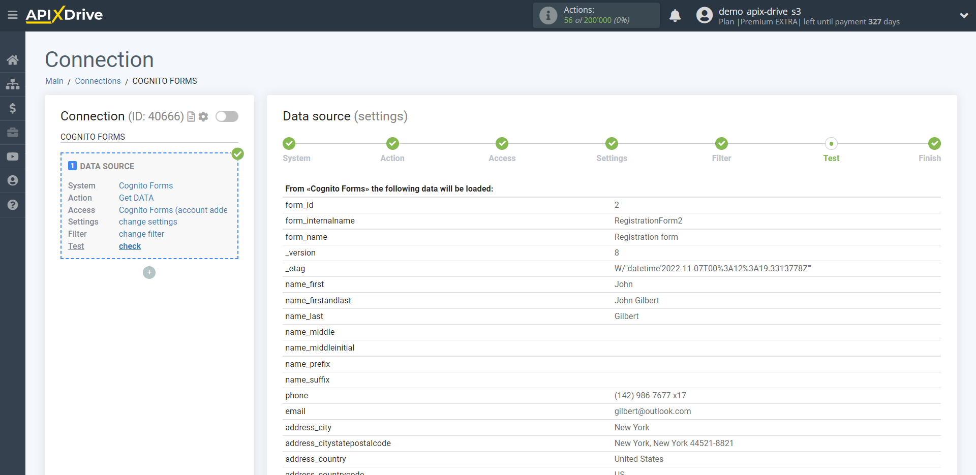 How to Connect Cognito Forms as Data Source | Test data 