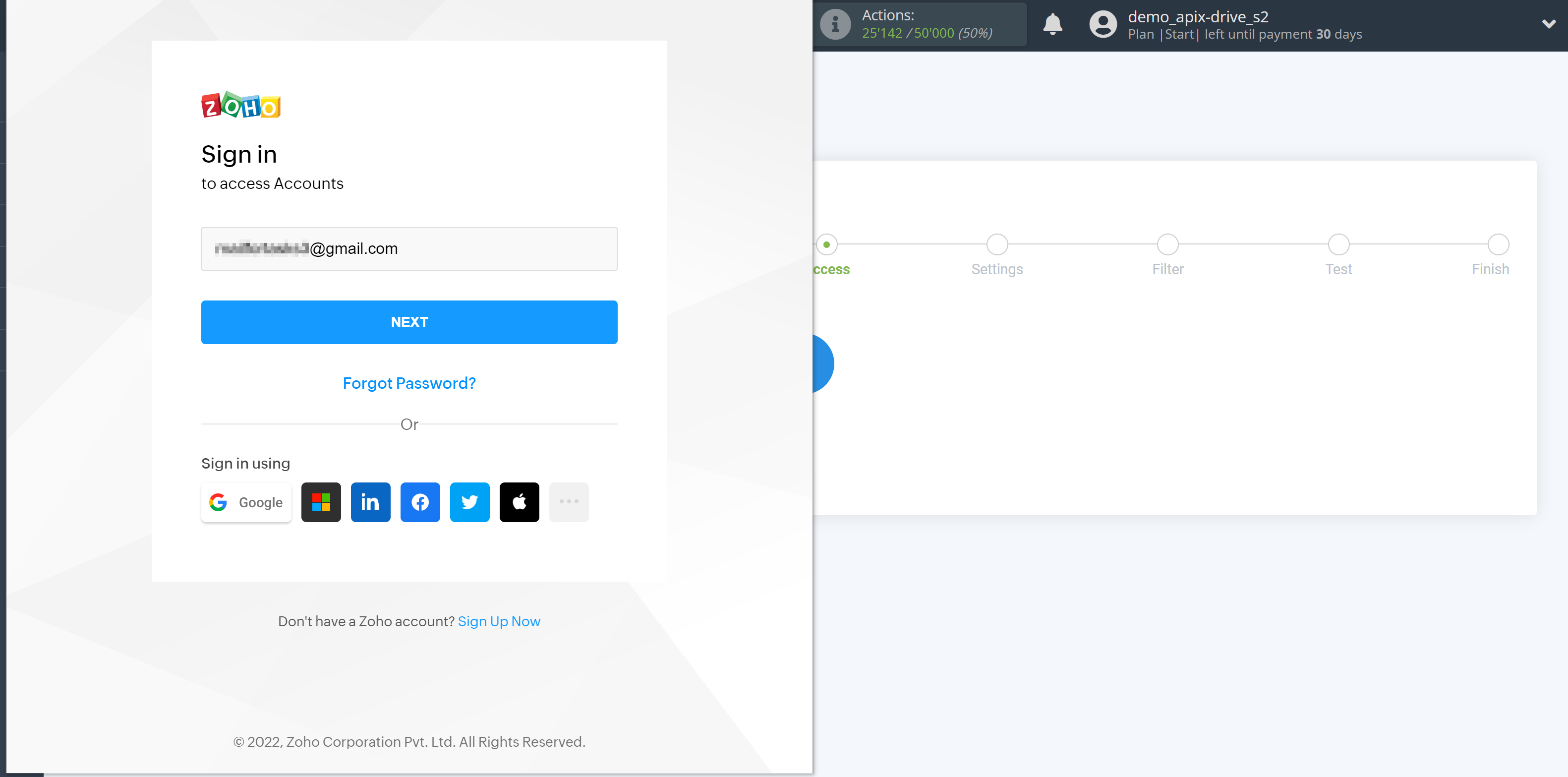 How to Connect Zoho CRM as Data Source | Enter data for authorization