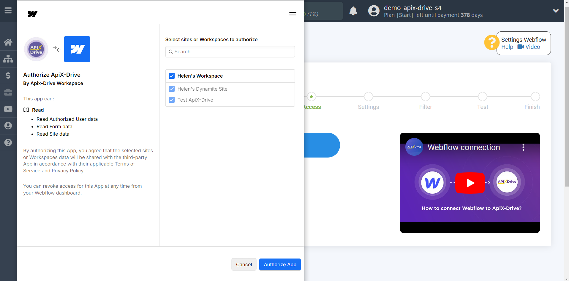 How to Connect Webflow as Data Source | Account connection